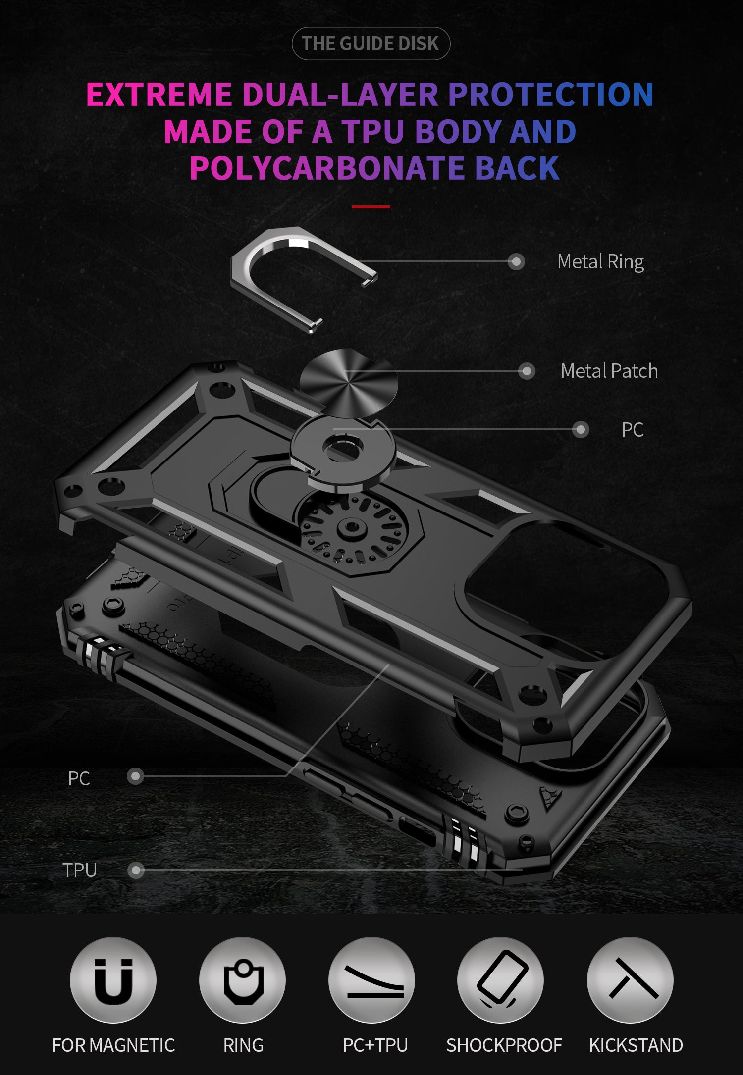 iPhone 14 Pro Max Dual Colors Ring Magnetic GPS car mount Phone Holder Case