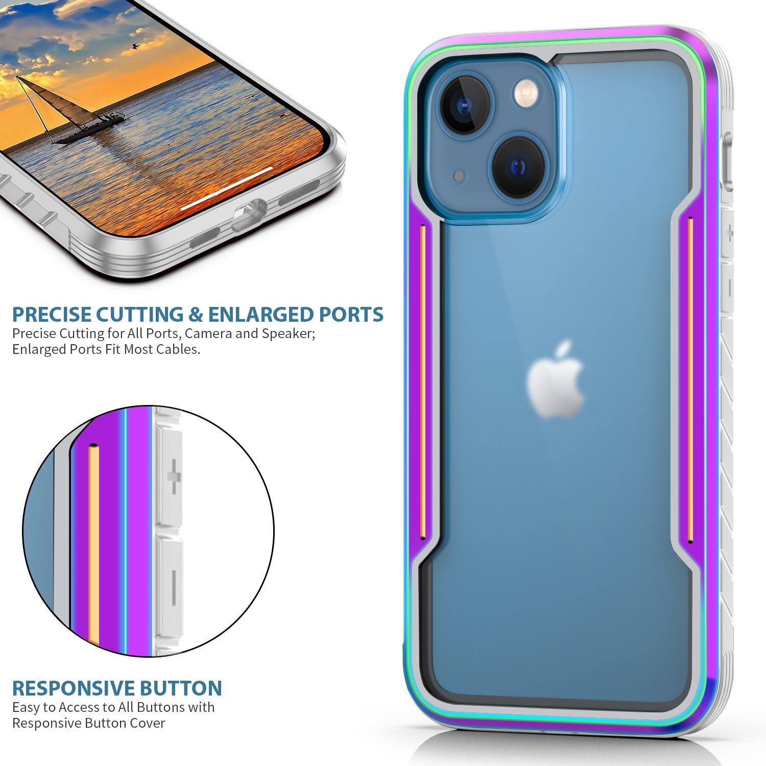 HLC Case for iPhone 13 Full Body Bumper Case with Clear Back Panel Protector