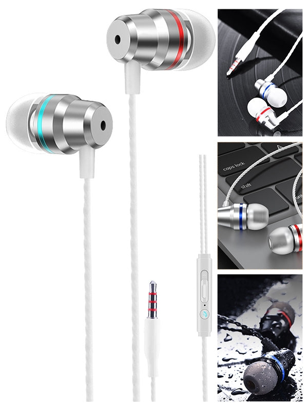 Metal bass in ear wired headset-White