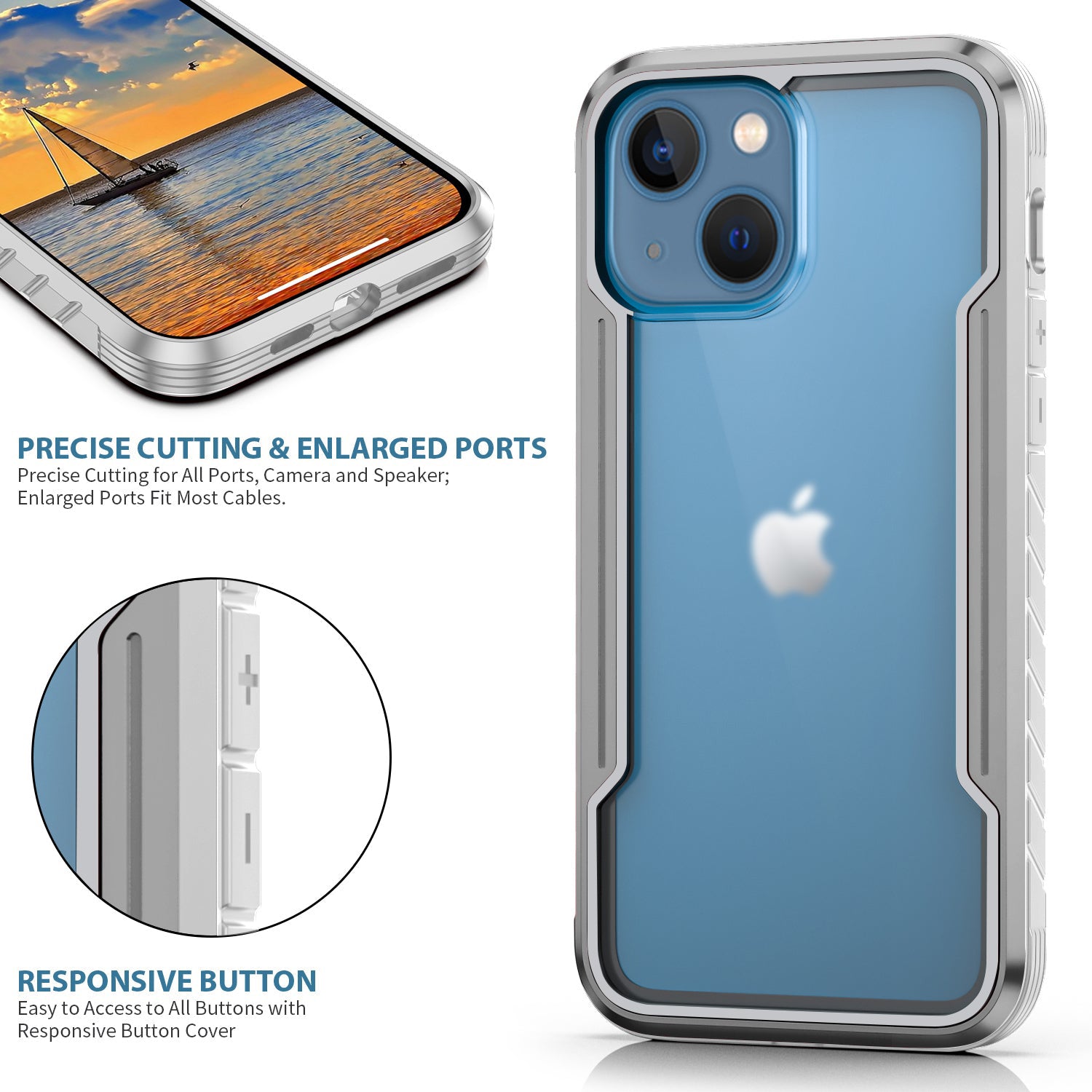 HLC Case for iPhone 13 Full Body Bumper Case with Clear Back Panel Protector