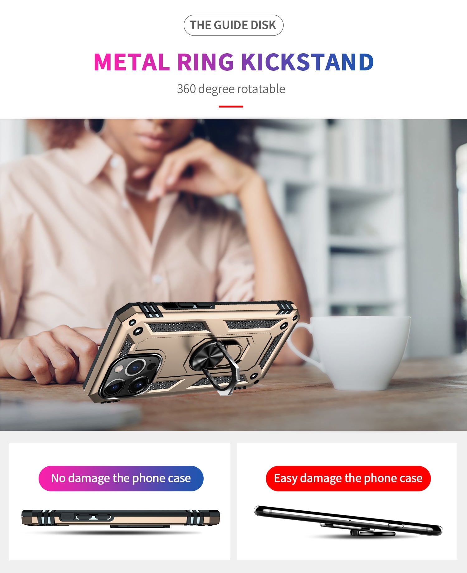 iPhone 14  Pro Dual Colors Ring Magnetic GPS car mount Phone Holder Case