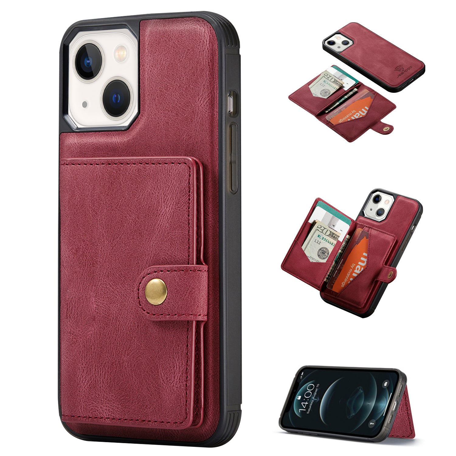 iPhone 14/13 Magnetic 2 in1 Leather Card Bag Case and Removable Back Cover
