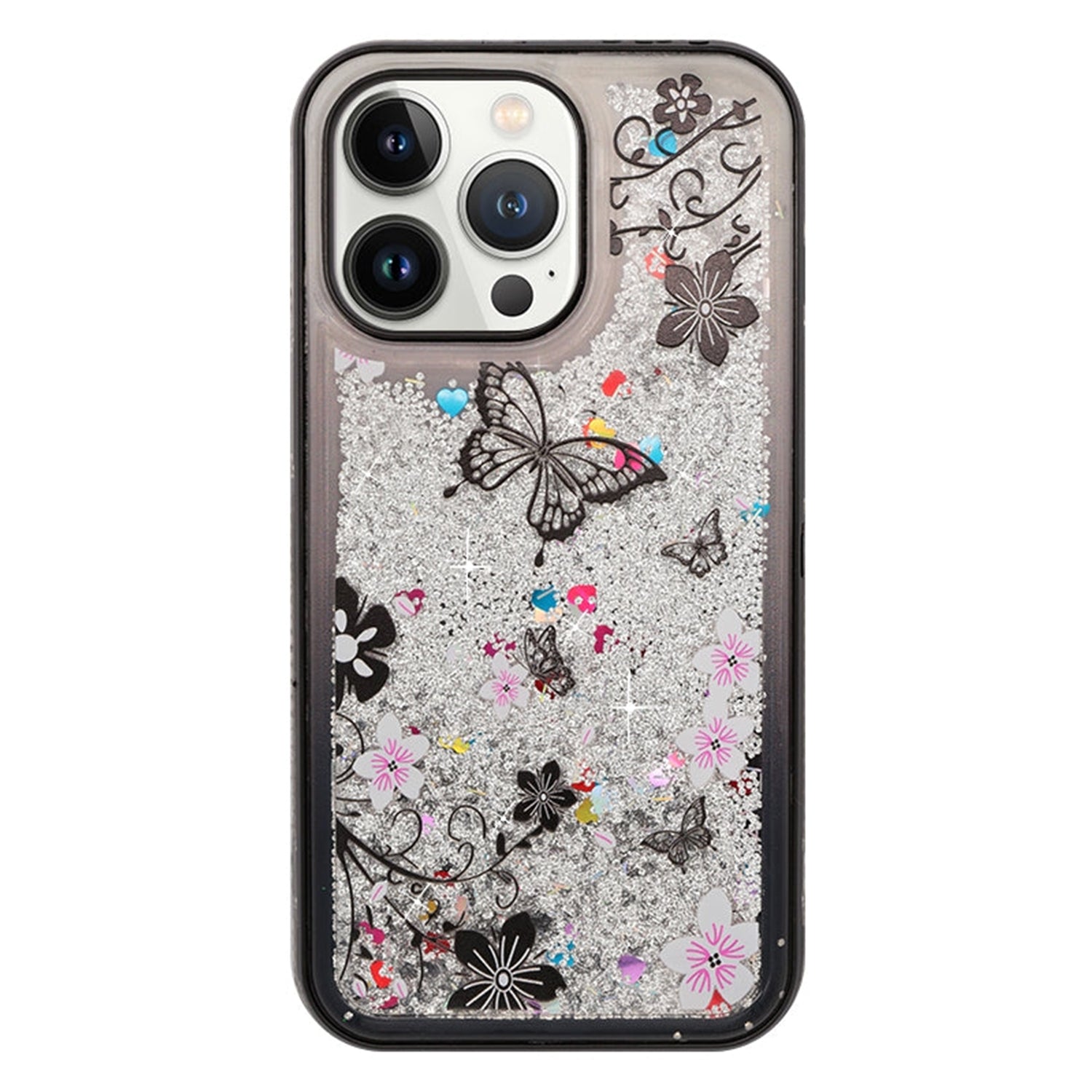 iPhone 13 Pro Max Diamond inlaid on both sides, colorful butterfly quicksand  case