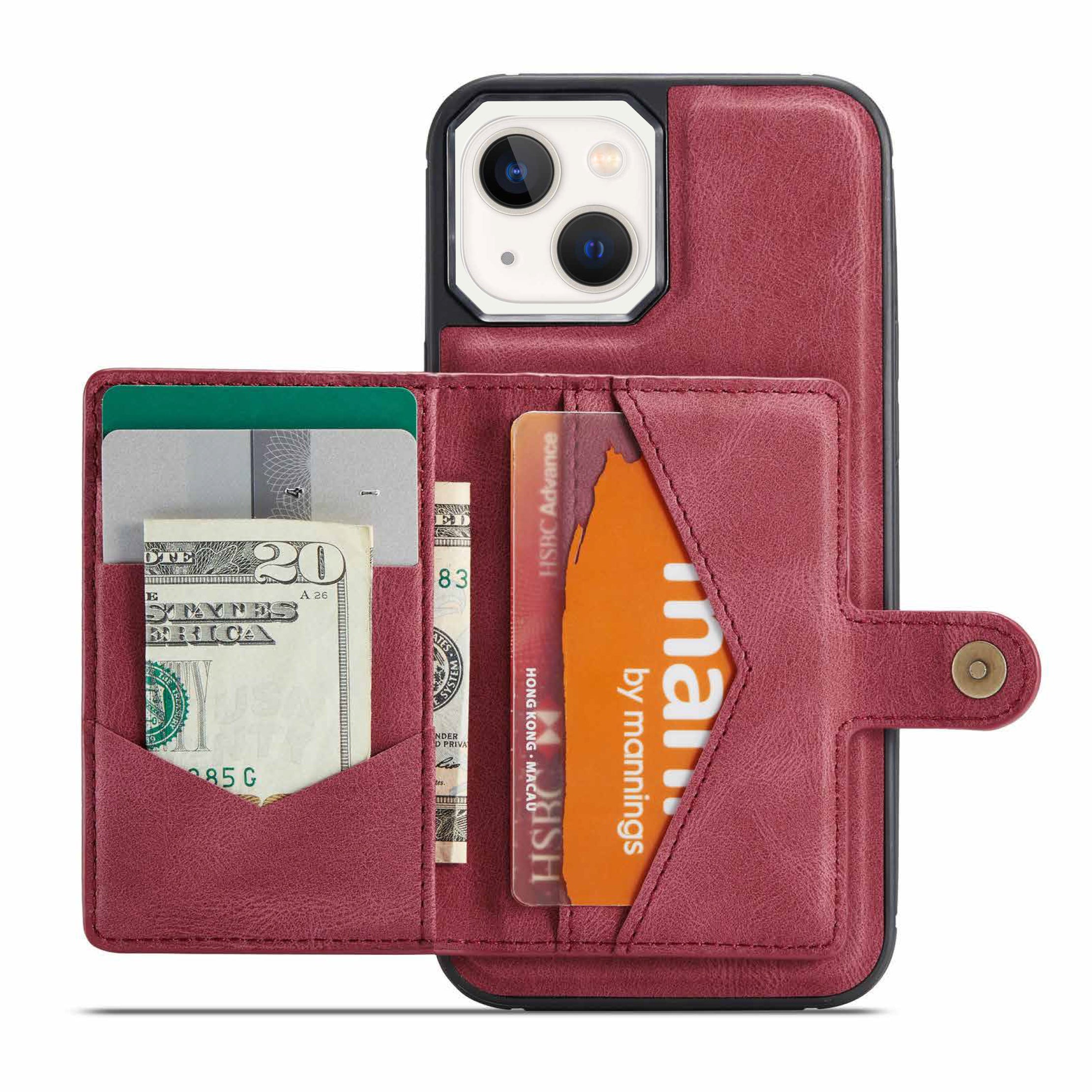 iPhone 14/13 Magnetic 2 in1 Leather Card Bag Case and Removable Back Cover