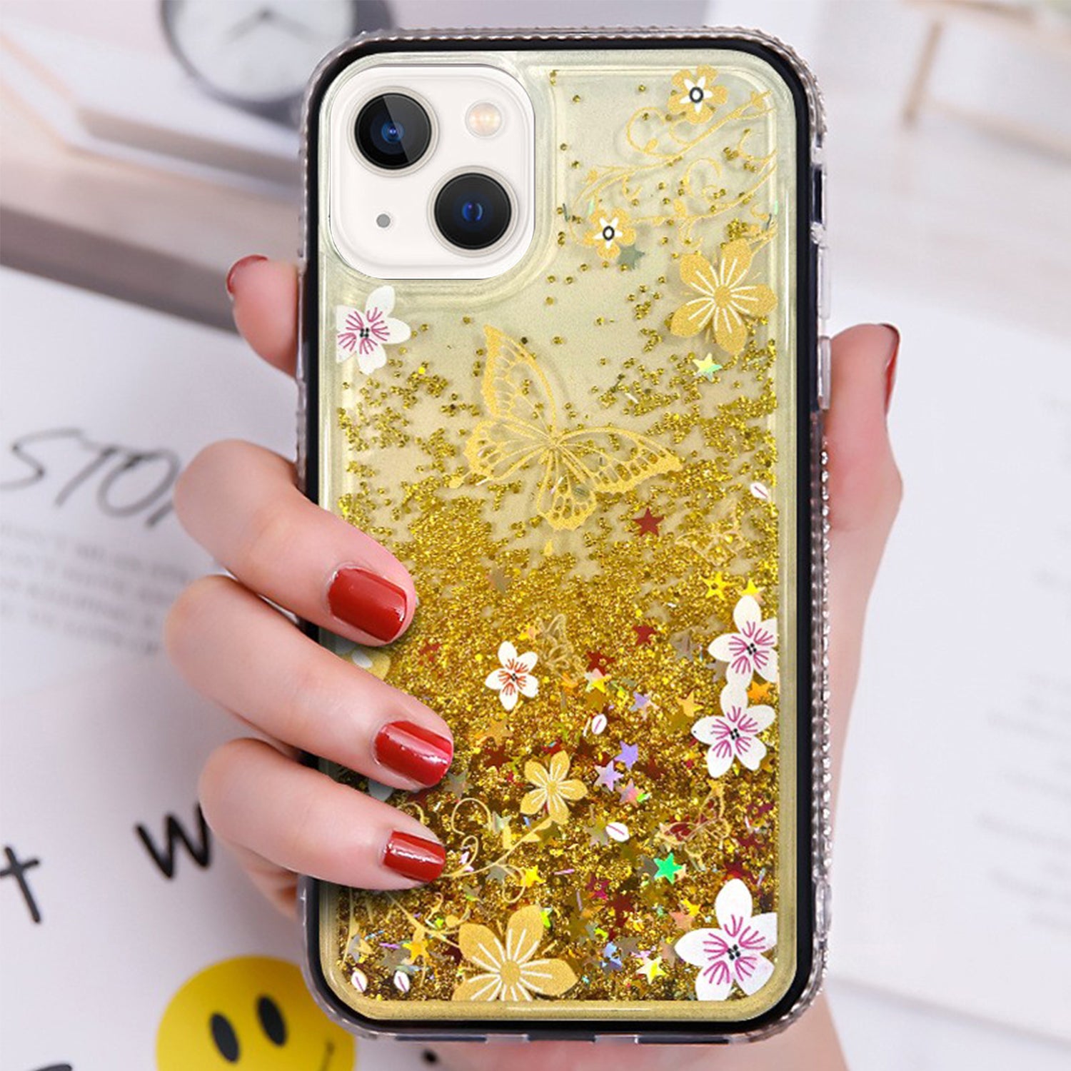 iPhone 13 mini Diamond inlaid on both sides, colorful butterfly quicksand  case