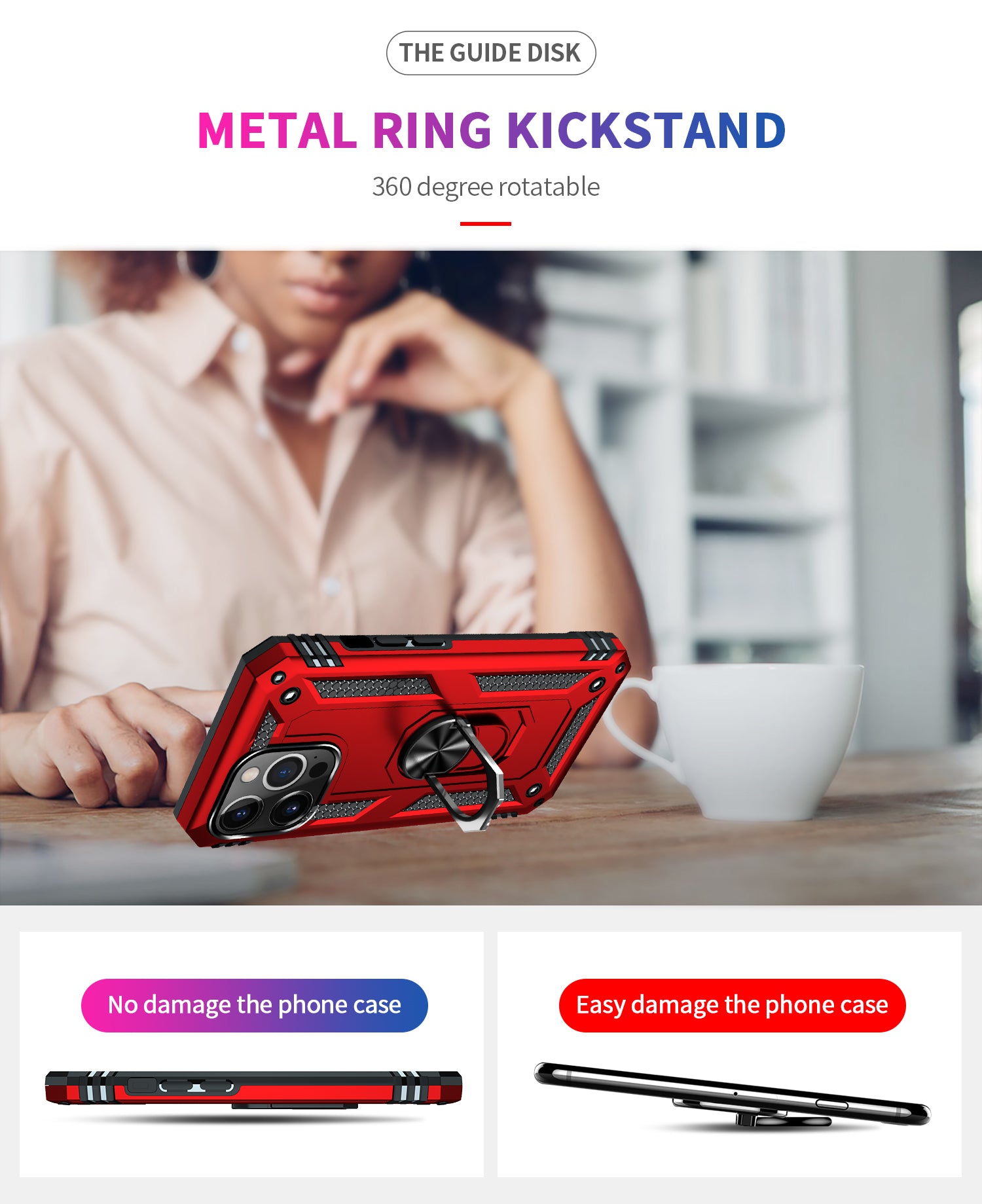 iPhone 14  Pro Dual Colors Ring Magnetic GPS car mount Phone Holder Case