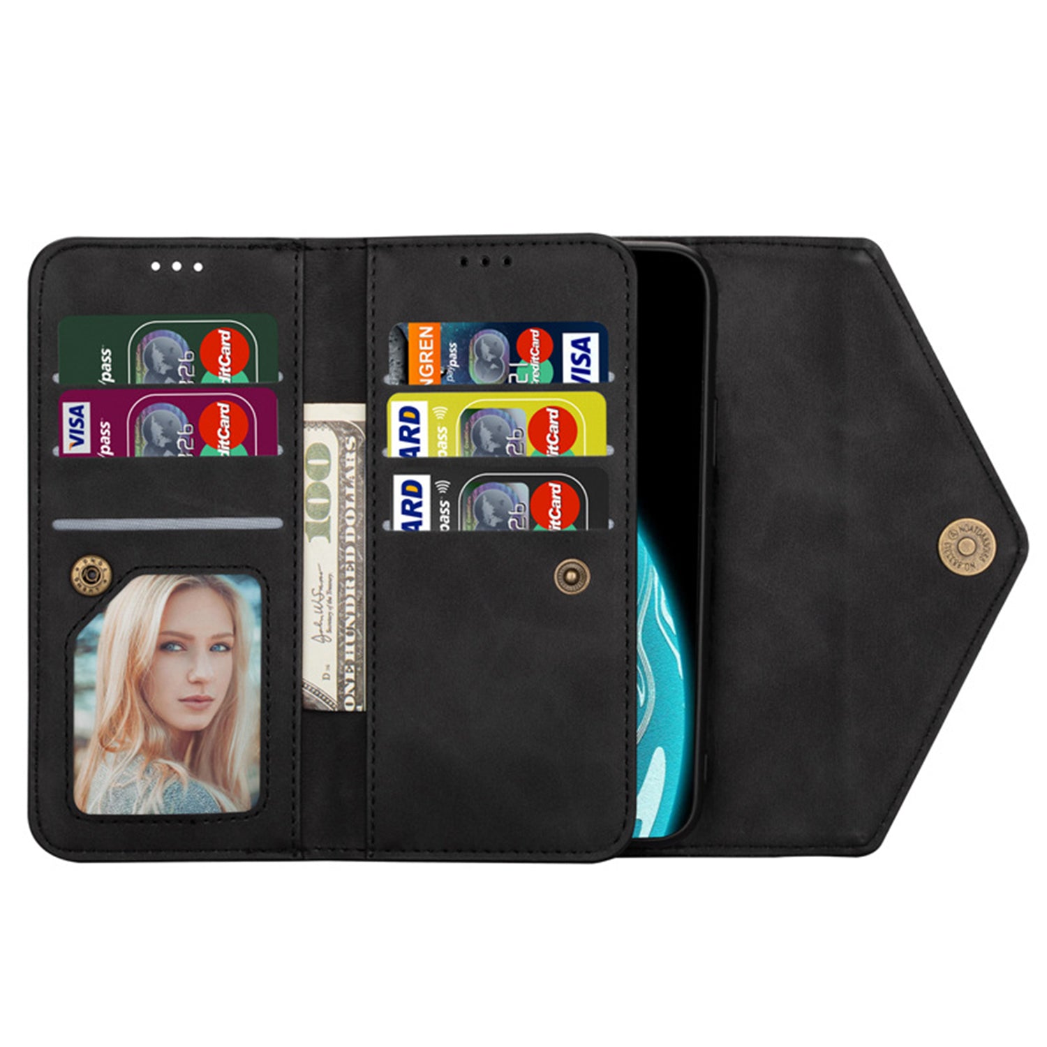 iPhone 12 Mini (5.4") 2 IN 1 Leather Wallet Case with 7 Credit Card Slots
