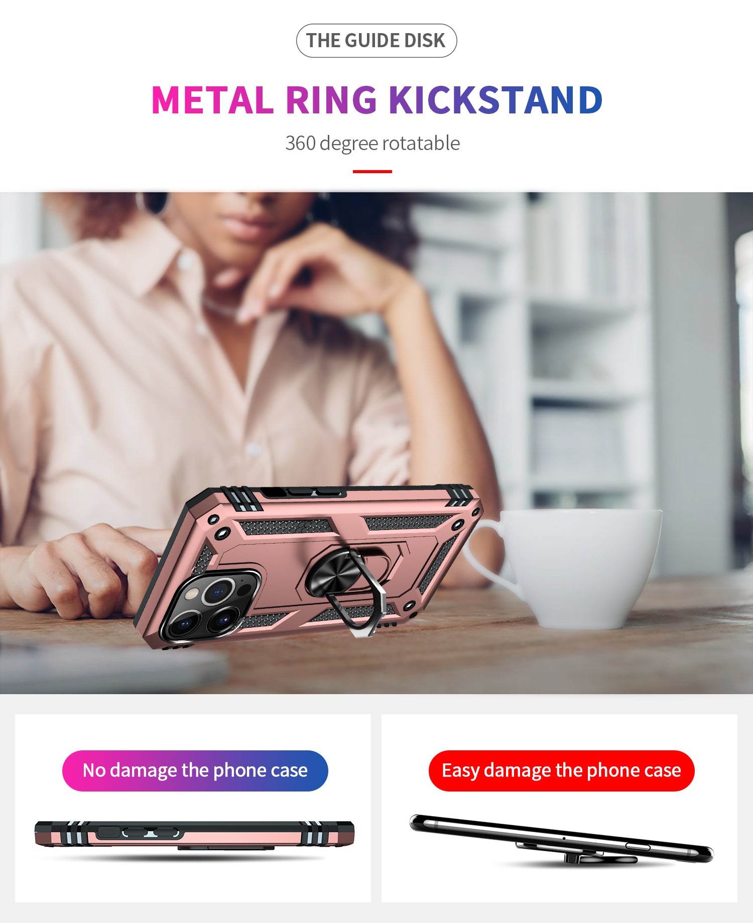 iPhone 14  Pro Dual Colors Ring Magnetic GPS car mount Phone Holder Case