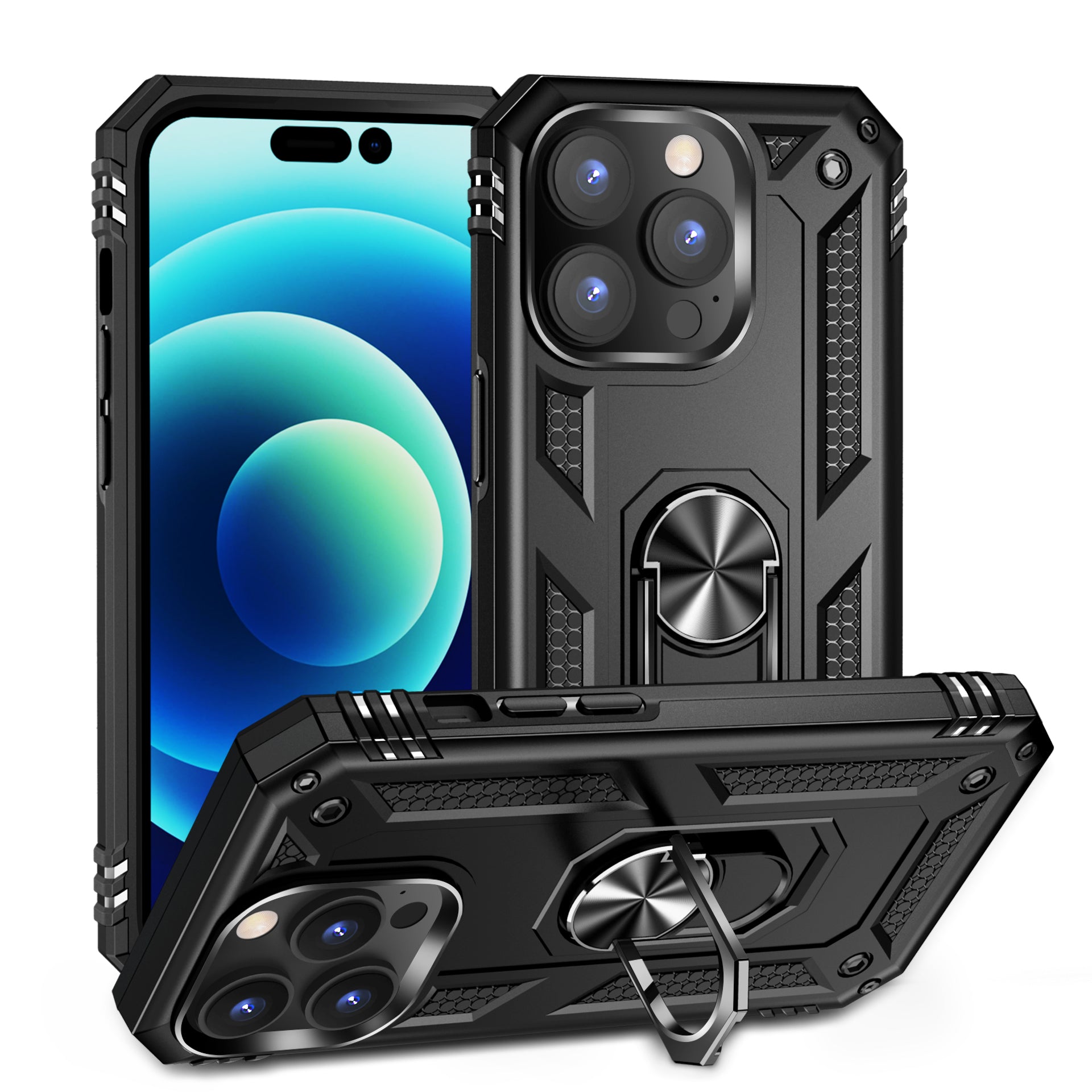iPhone 14 Pro Max Dual Colors Ring Magnetic GPS car mount Phone Holder Case