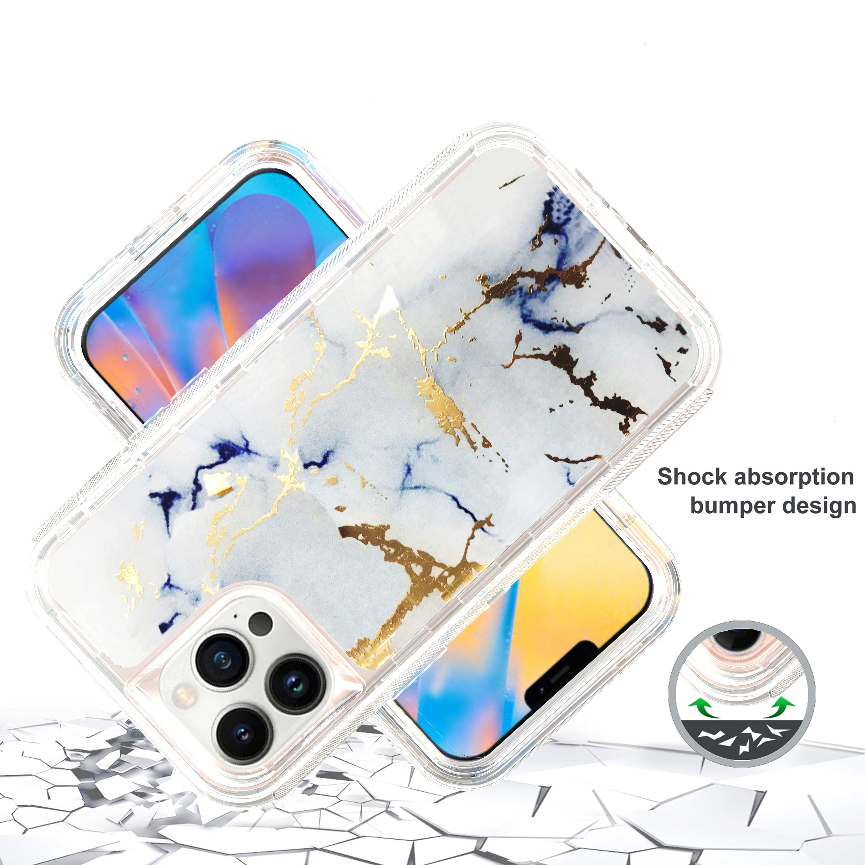 iPhone 13 Pro Anti-Shock Durable Protective TPU Heavy Duty Marble Clear case