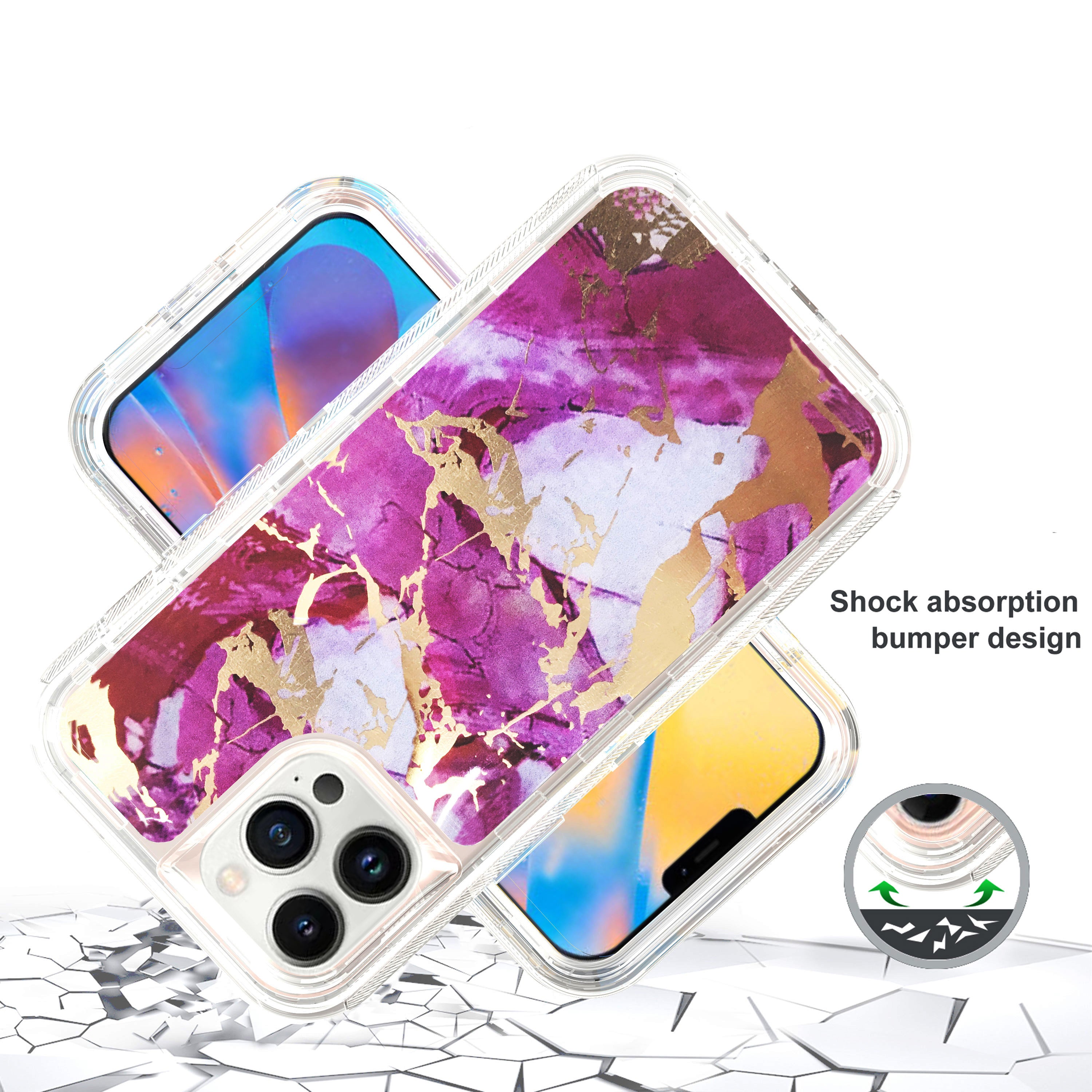 iPhone 13 Pro Anti-Shock Durable Protective TPU Heavy Duty Marble Clear case