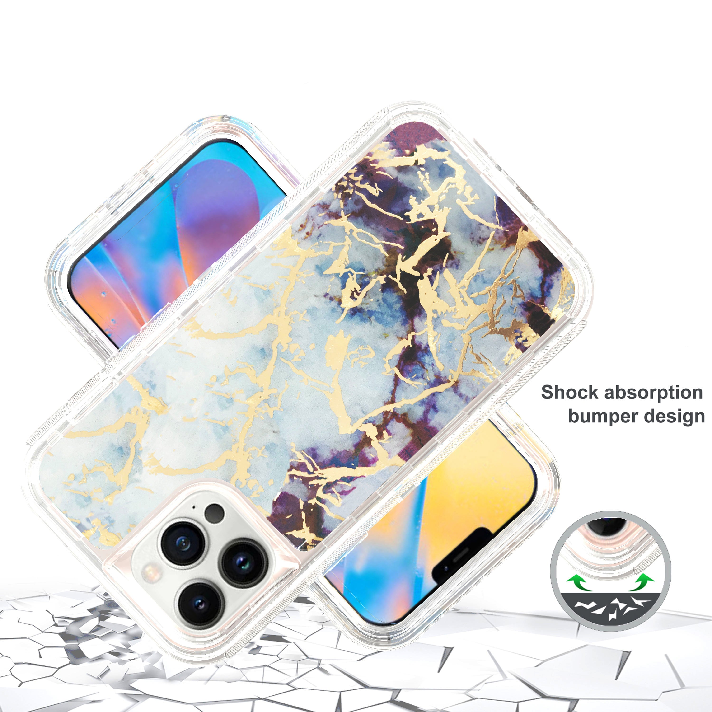 iPhone 13 Pro Anti-Shock Durable Protective TPU Heavy Duty Marble Clear case