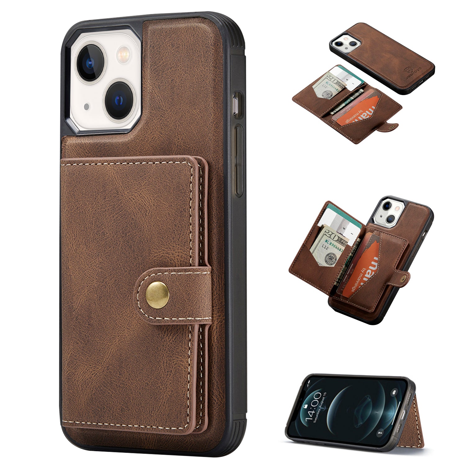 iPhone 14/13 Magnetic 2 in1 Leather Card Bag Case and Removable Back Cover