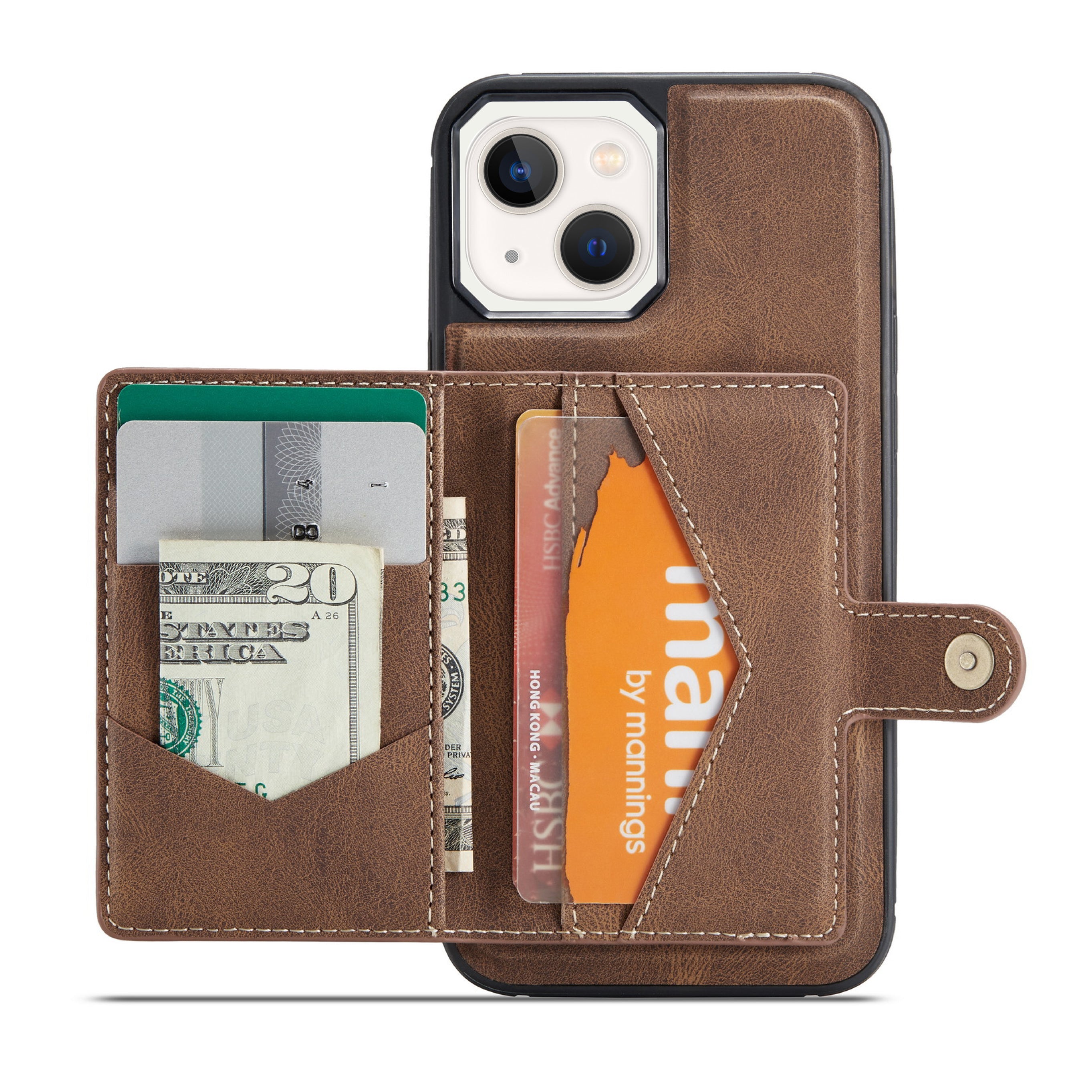 iPhone 14/13 Magnetic 2 in1 Leather Card Bag Case and Removable Back Cover