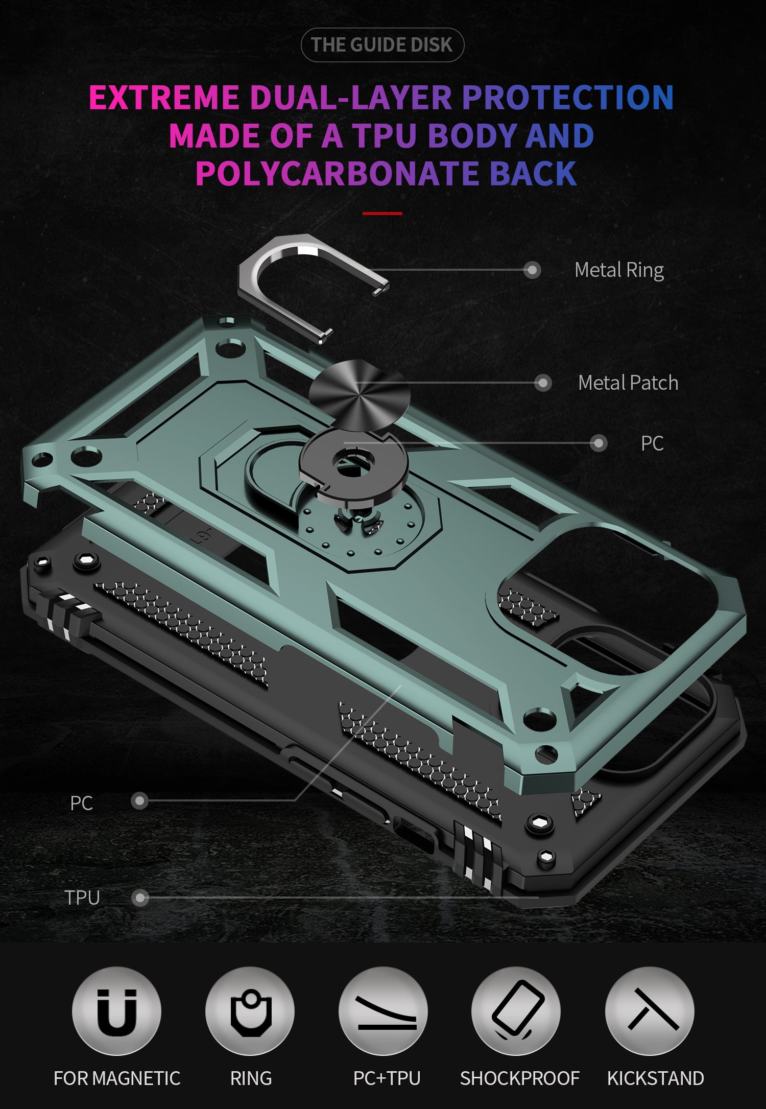 iPhone 14  Pro Dual Colors Ring Magnetic GPS car mount Phone Holder Case