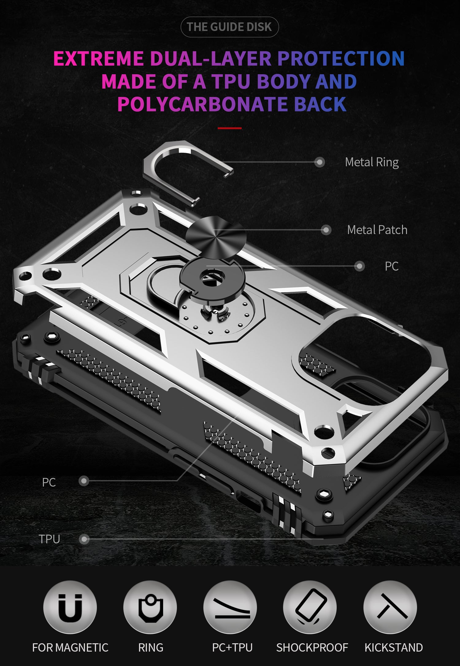 iPhone 14  Pro Dual Colors Ring Magnetic GPS car mount Phone Holder Case