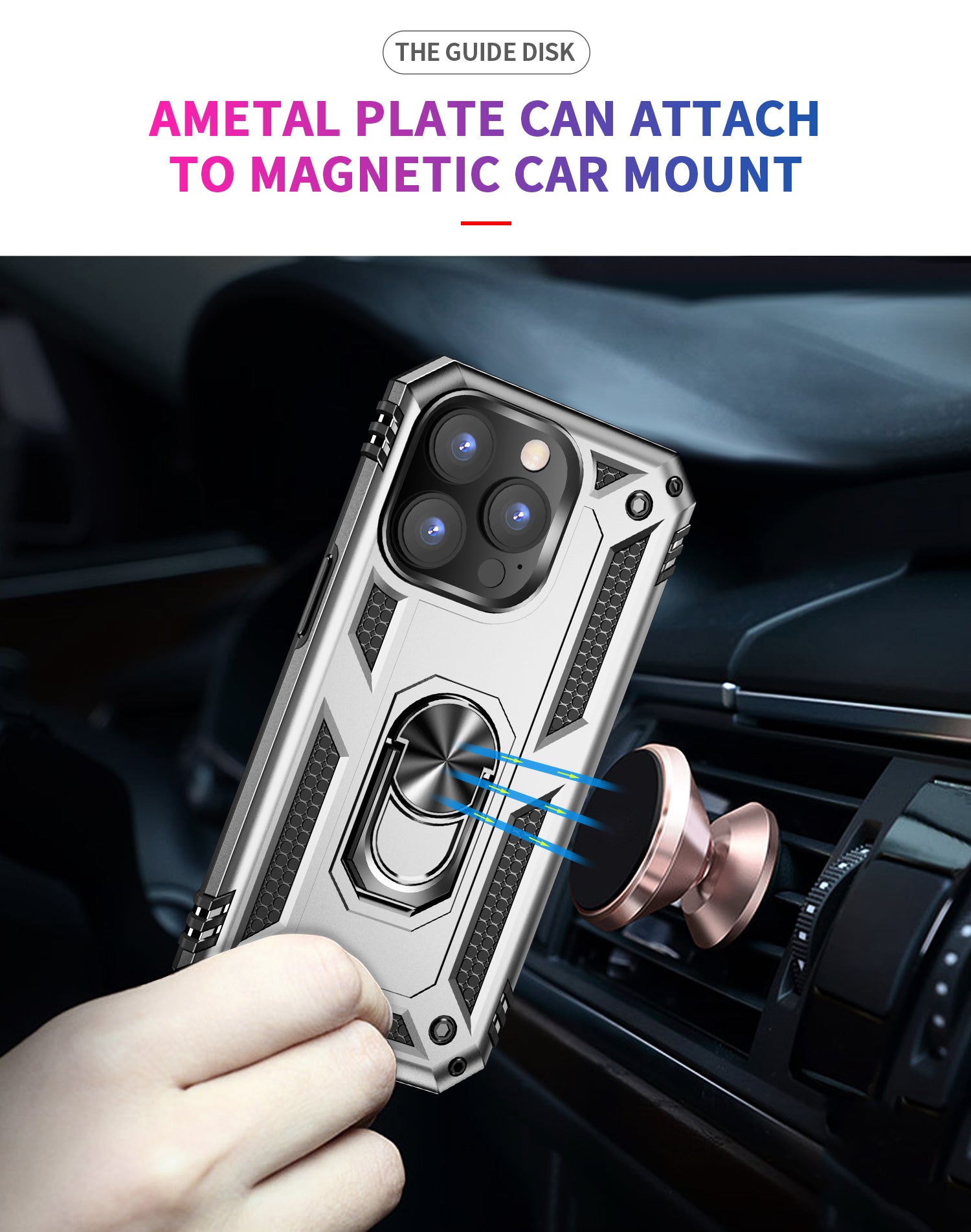 iPhone 14 Pro Max Dual Colors Ring Magnetic GPS car mount Phone Holder Case
