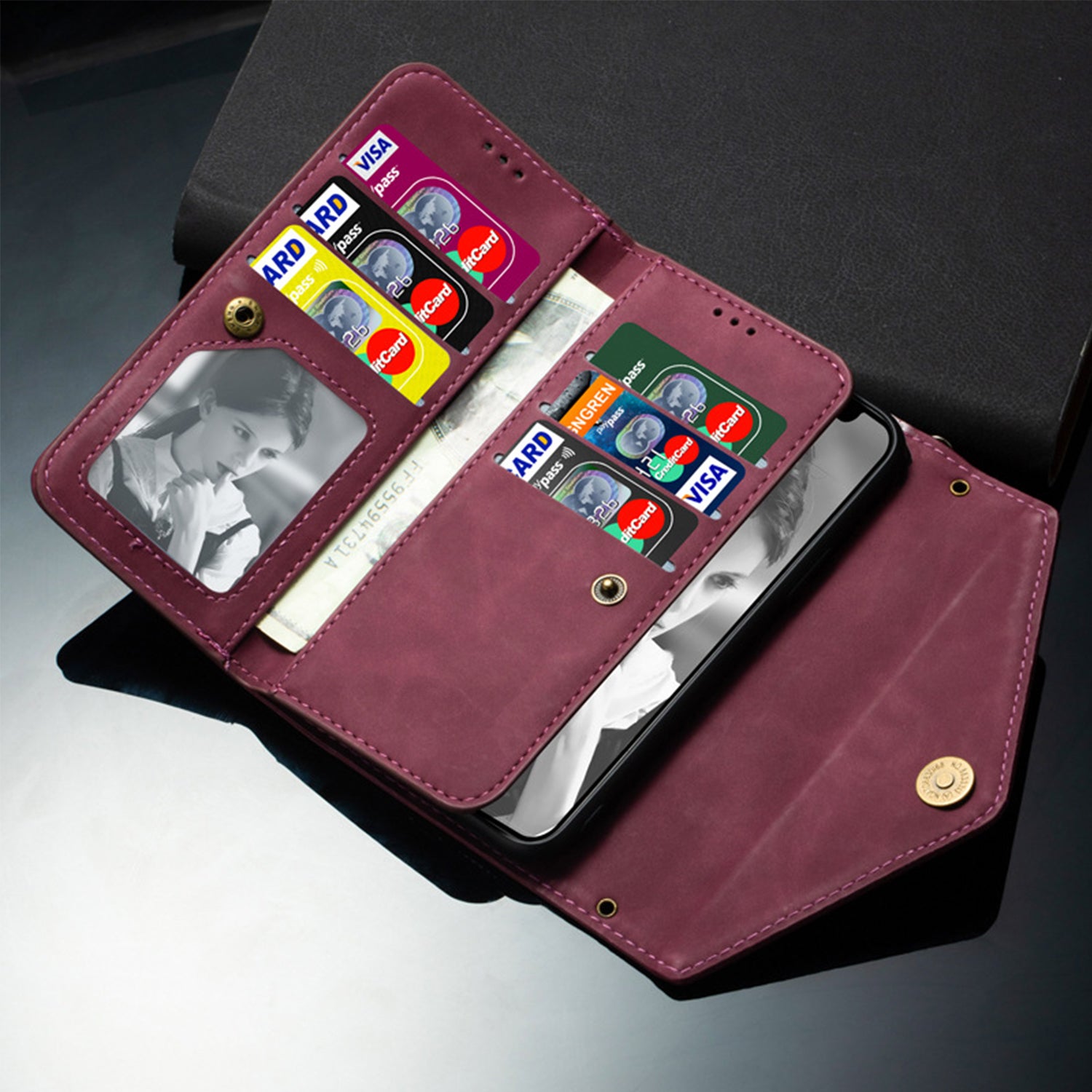 iPhone 12 Mini (5.4") 2 IN 1 Leather Wallet Case with 7 Credit Card Slots