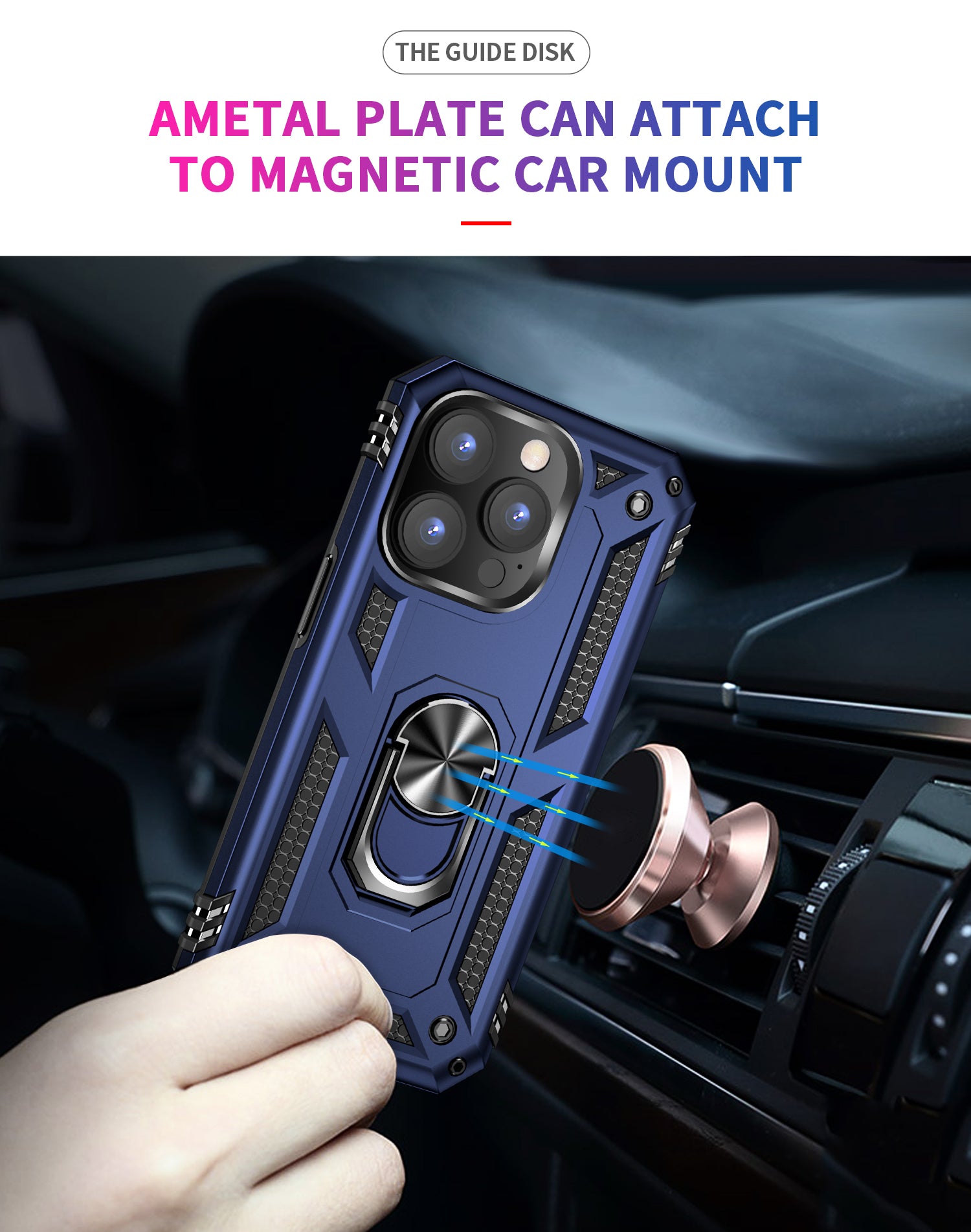 iPhone 14 Pro Max Dual Colors Ring Magnetic GPS car mount Phone Holder Case