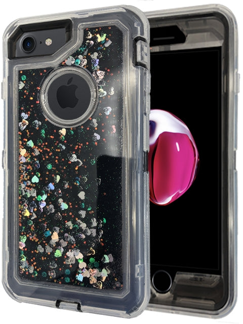 Apple iPhone 8 / 7 Transparent Floating Glitter Heavy Duty Case Compatible