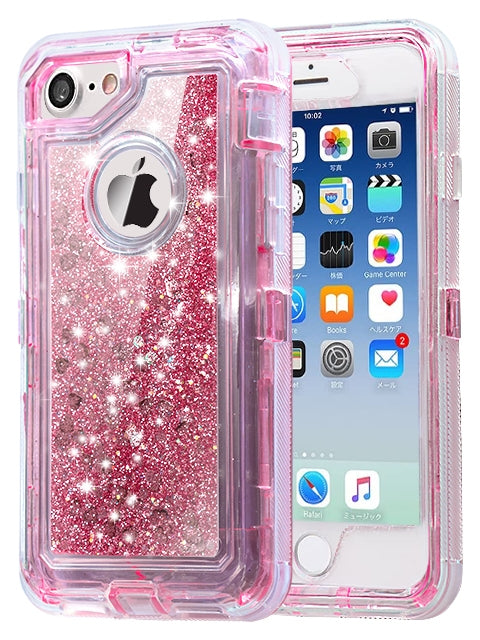 Apple iPhone 8 / 7 Transparent Floating Glitter Heavy Duty Case Compatible