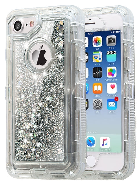 Apple iPhone 8 / 7 Transparent Floating Glitter Heavy Duty Case Compatible
