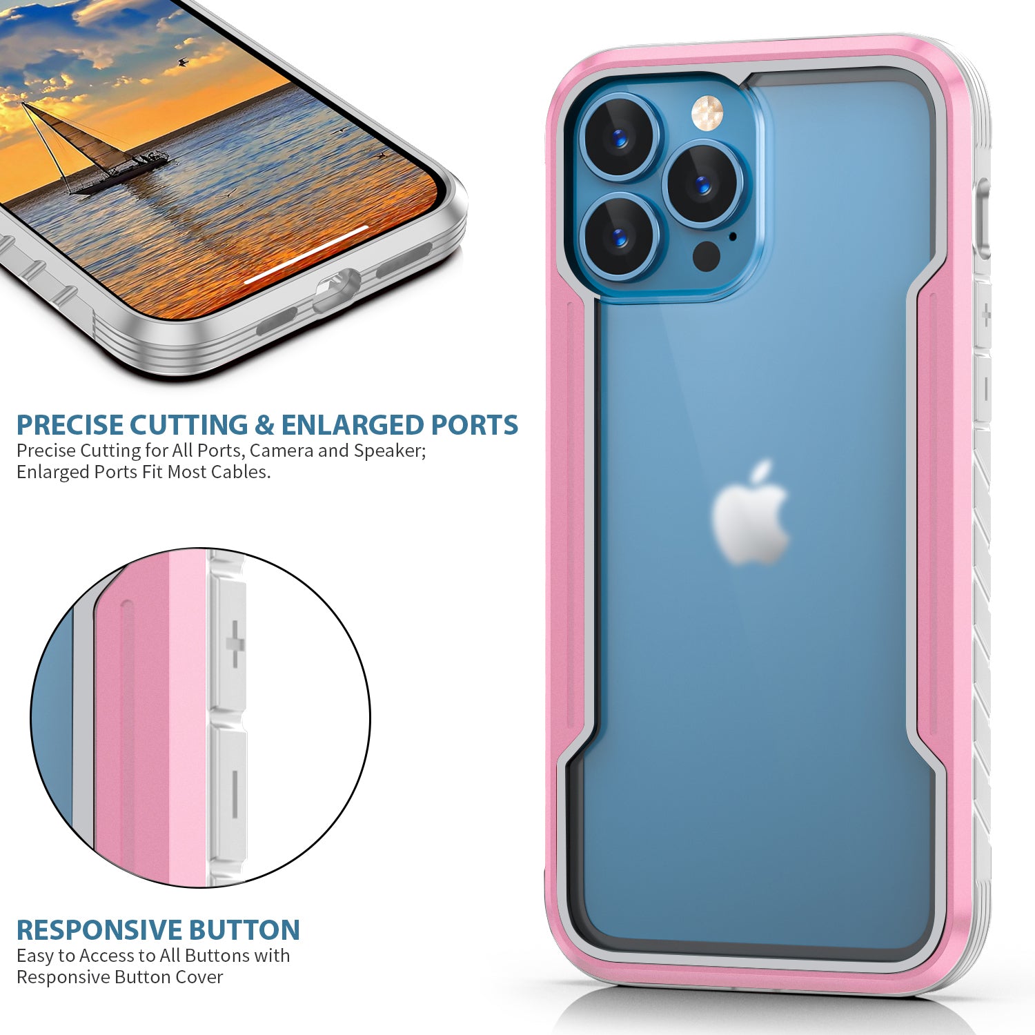 HLC Case for iPhone 13 Pro Max Full Body Bumper Case with Clear Back Panel Protector