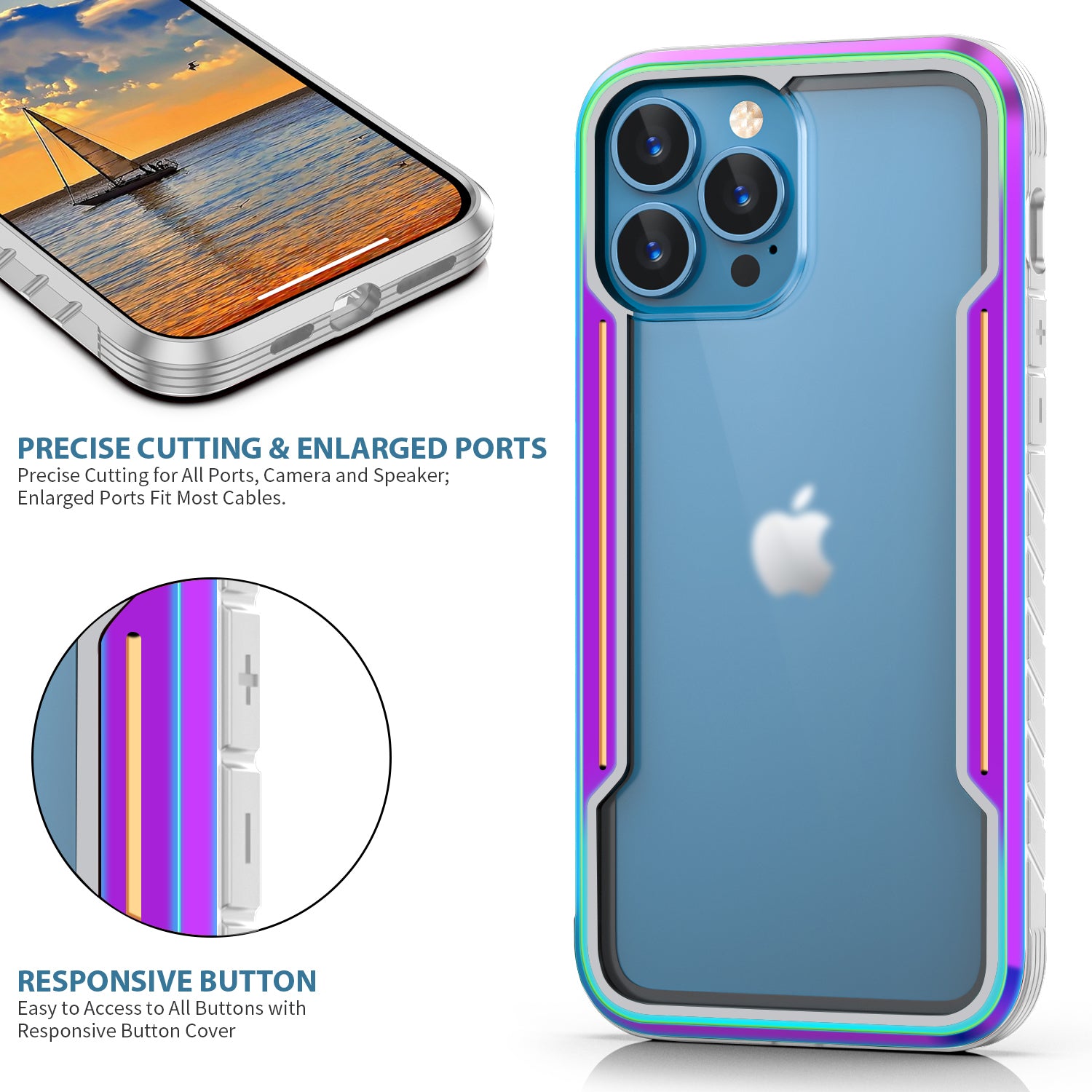 HLC Case for iPhone 13 Pro Max Full Body Bumper Case with Clear Back Panel Protector