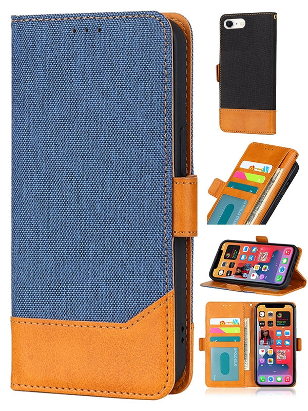 2 in 1  iPhone SE 3/2 (4.7") Canvas stitched side buckle leather case