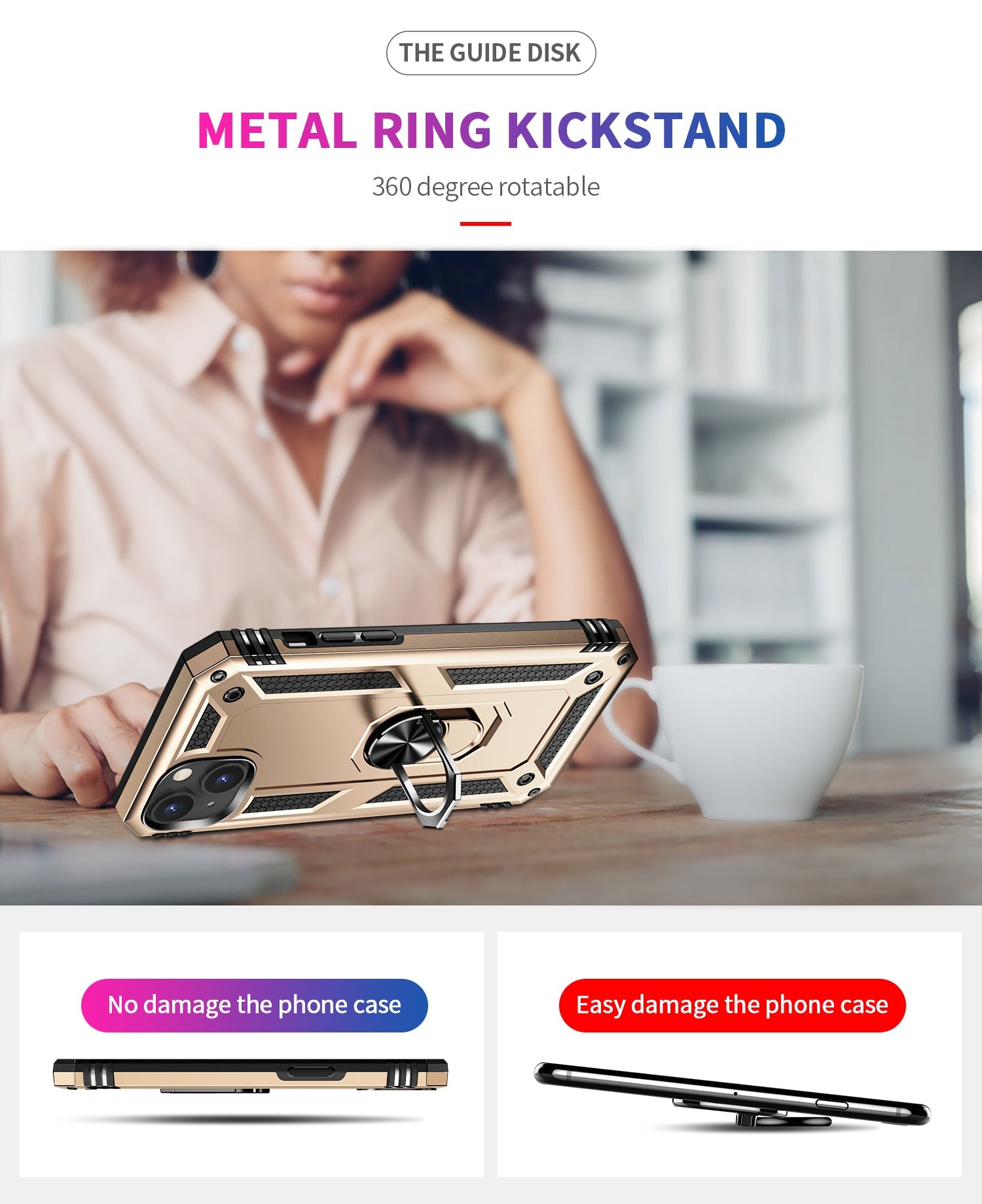 iPhone 14  Dual Colors Ring Magnetic GPS car mount Phone Holder Case