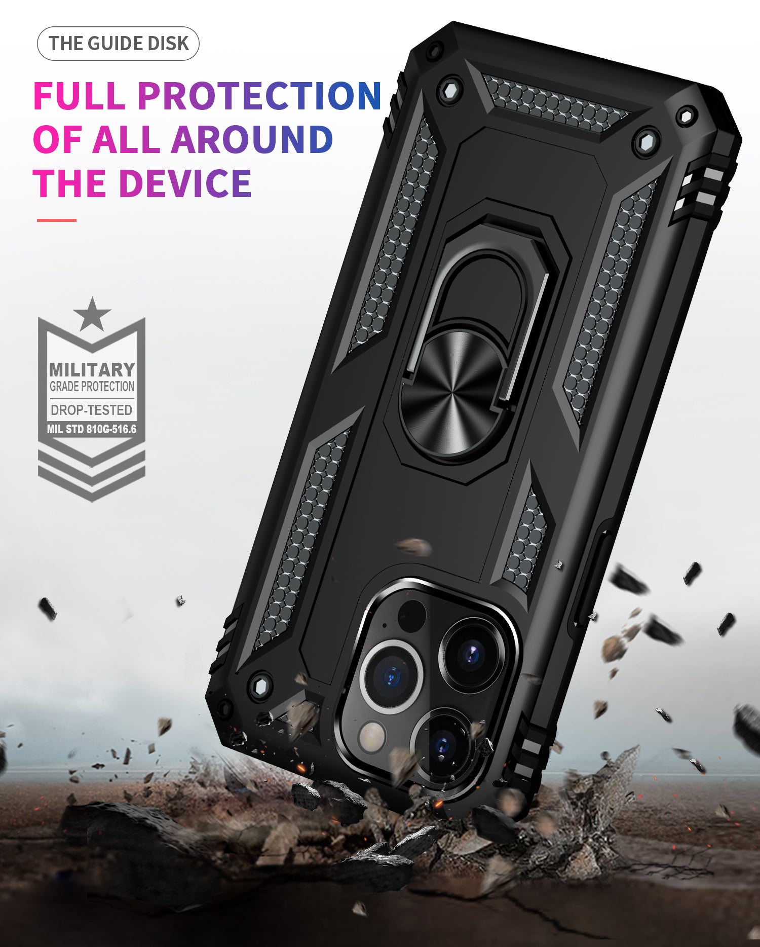 iPhone 14  Pro Dual Colors Ring Magnetic GPS car mount Phone Holder Case