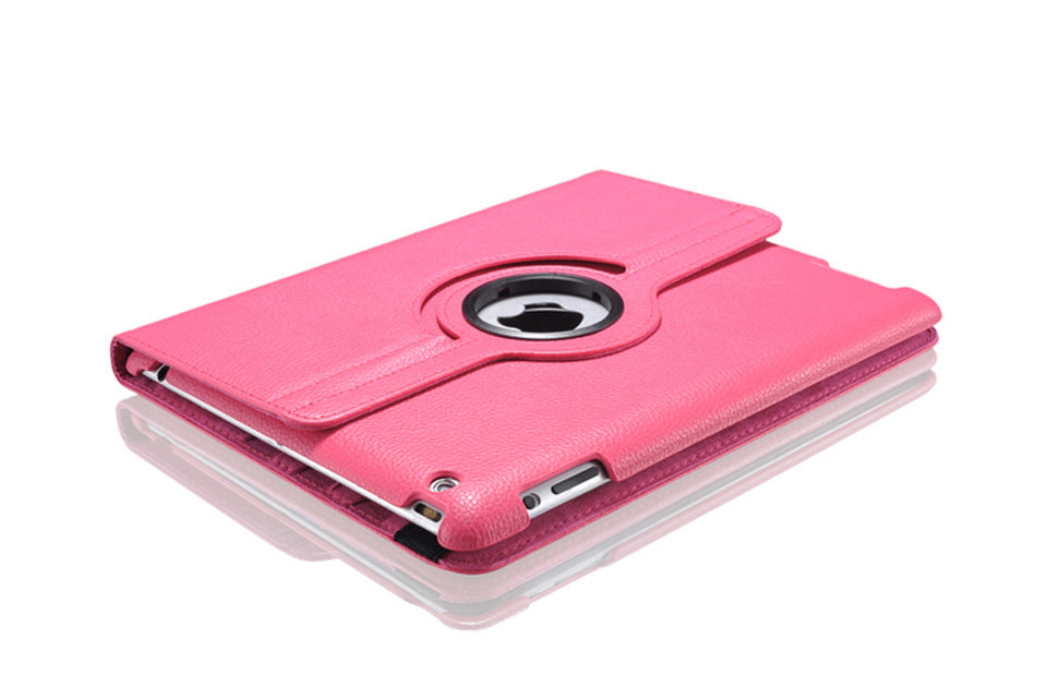 360 Degrees Rotating Leather Standing Case for iPad 4 - Hot Pink