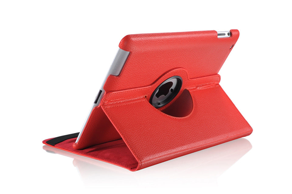 360 Degrees Rotating Leather Standing Case for iPad 4 - Hot Pink