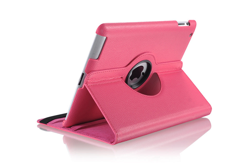 360 Degrees Rotating Leather Standing Case for iPad 4 - Hot Pink