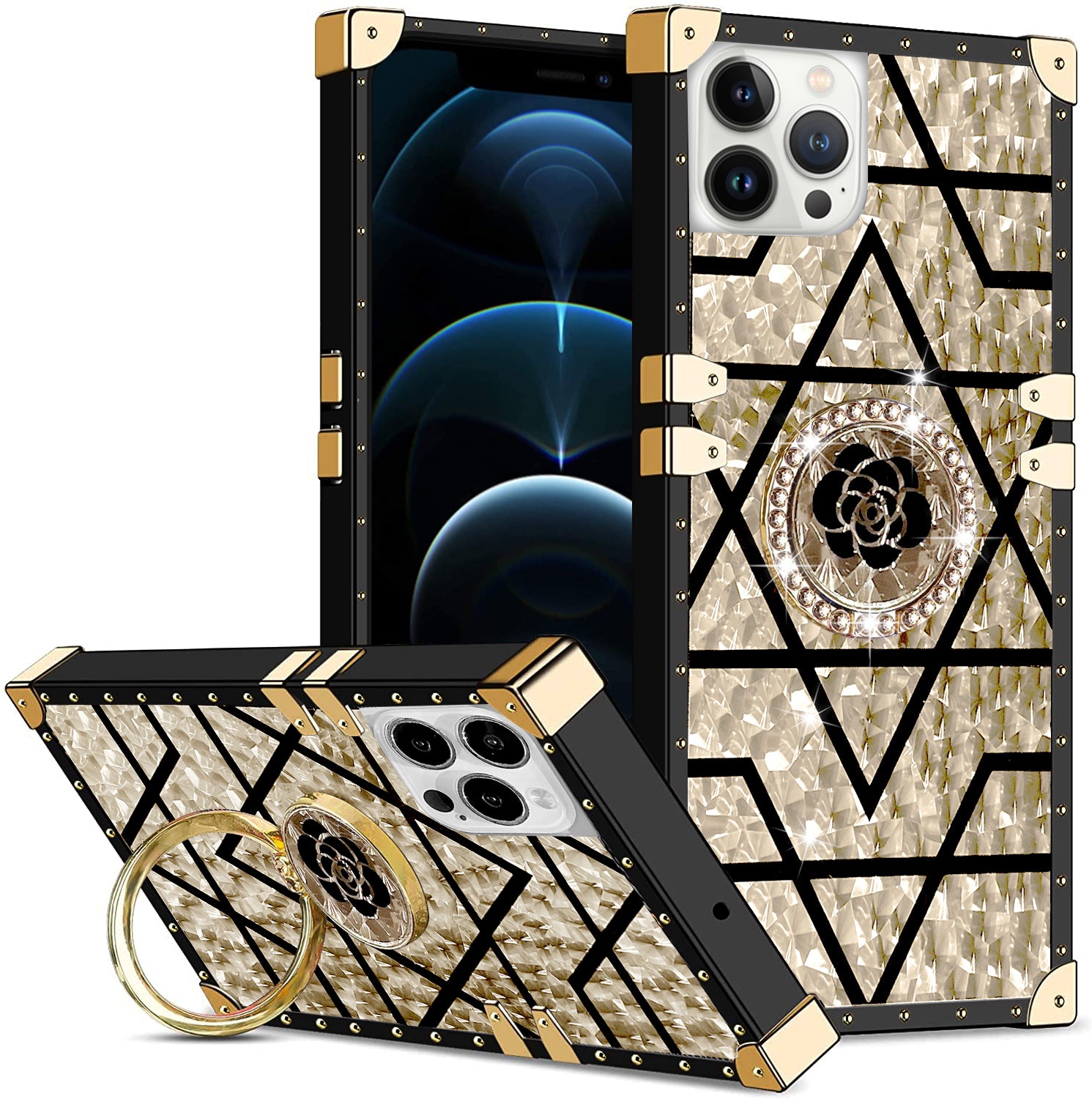 TPU Luxury Blue Stripe Fashion Case with Kickstand for iPhone 13Pro