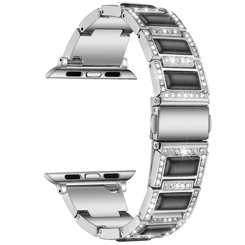 38/40/41mm Suitable for Apple metal strap Apple Watch Strap 2 / 3 / 4 / 5 / 6 / 7 diamond inlaid three bead stainless steel strap