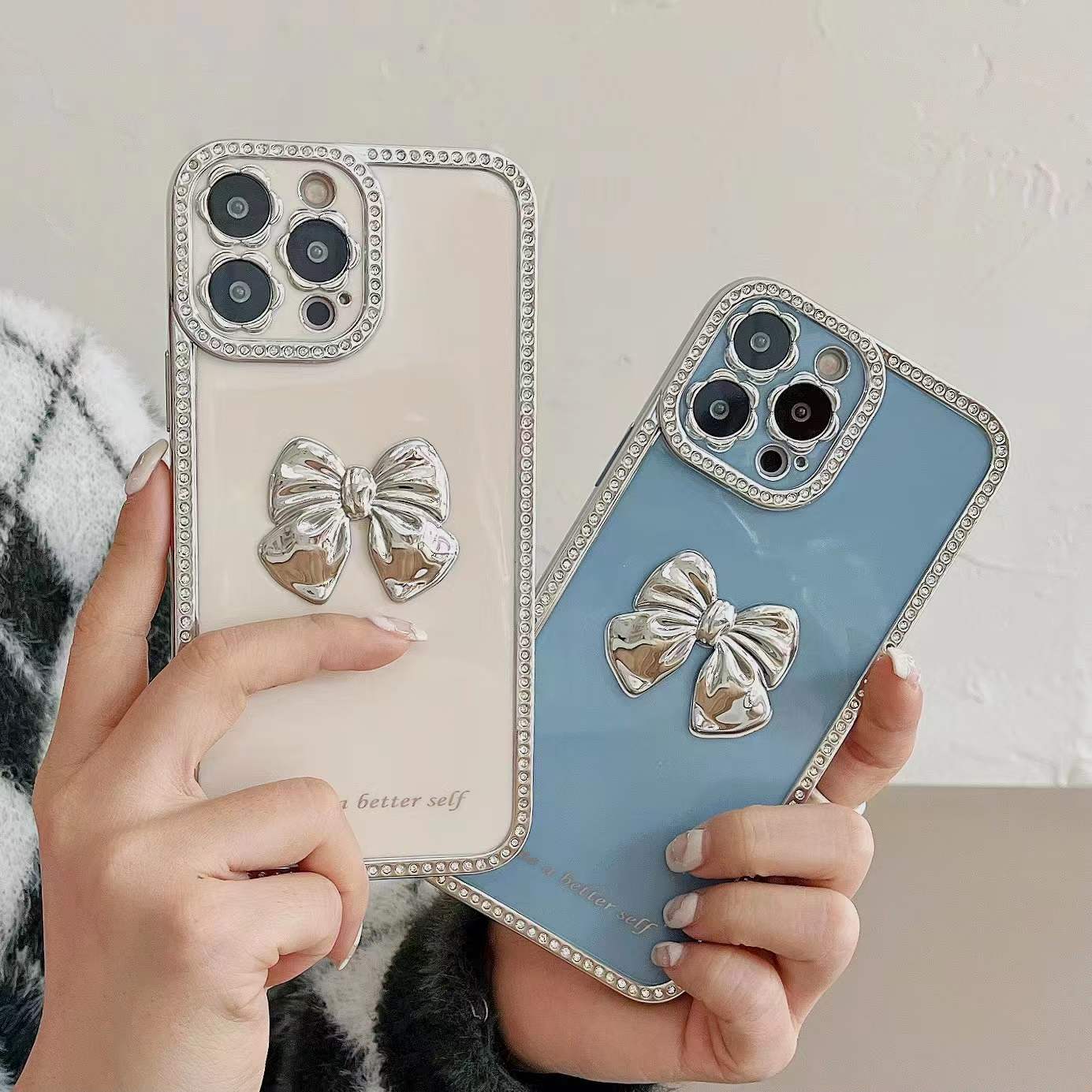 iPhone 13 Pro Max Diamond frame color electroplating bow case