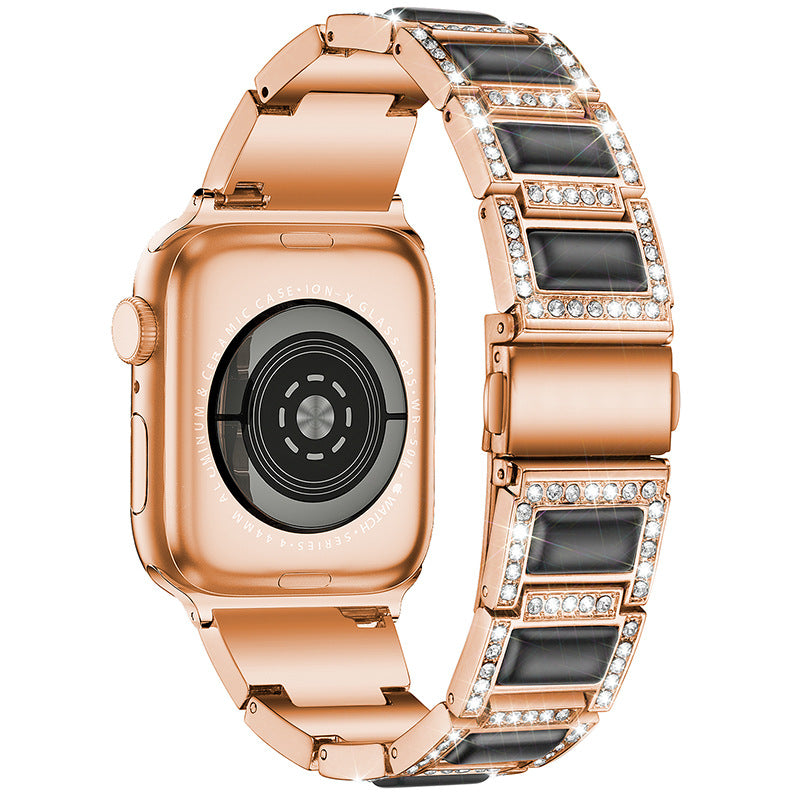 38/40/41mm Suitable for Apple metal strap Apple Watch Strap 2 / 3 / 4 / 5 / 6 / 7 diamond inlaid three bead stainless steel strap