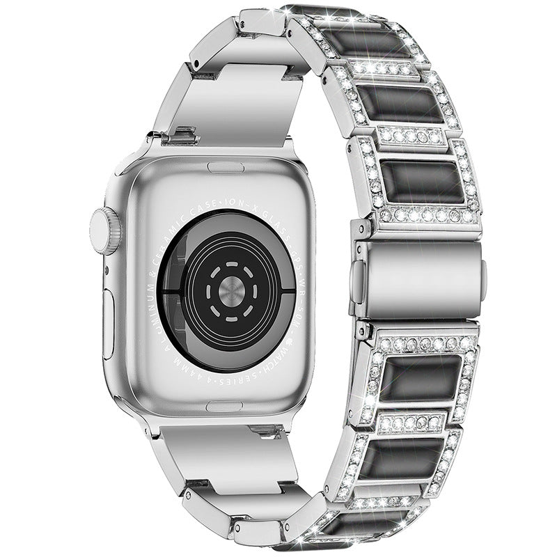 38/40/41mm Suitable for Apple metal strap Apple Watch Strap 2 / 3 / 4 / 5 / 6 / 7 diamond inlaid three bead stainless steel strap