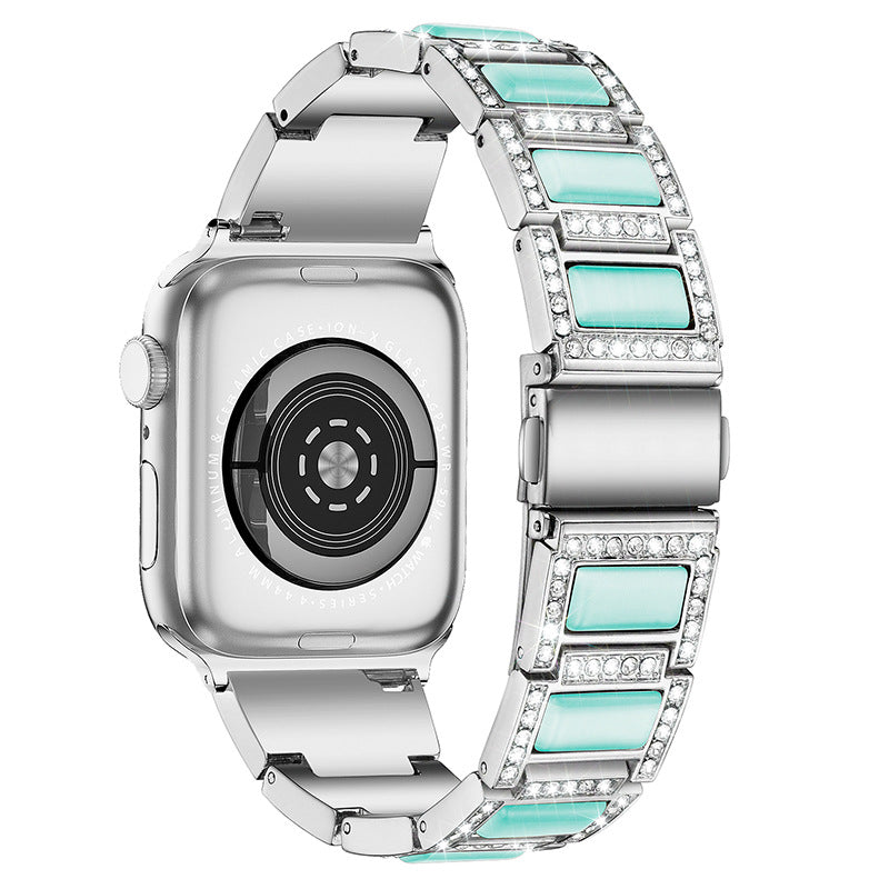 38/40/41mm Suitable for Apple metal strap Apple Watch Strap 2 / 3 / 4 / 5 / 6 / 7 diamond inlaid three bead stainless steel strap