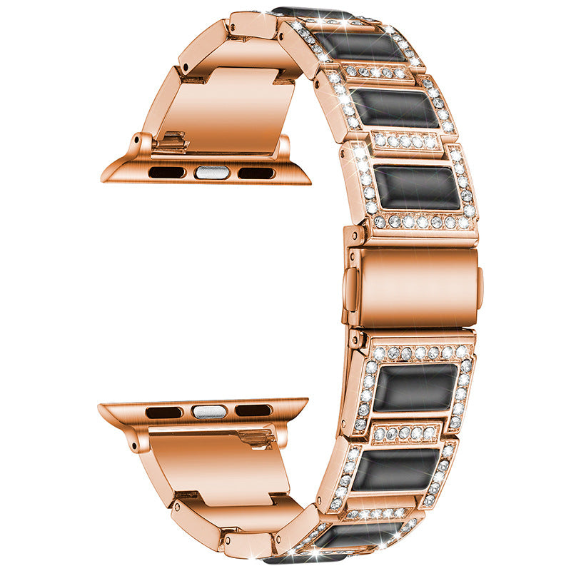 38/40/41mm Suitable for Apple metal strap Apple Watch Strap 2 / 3 / 4 / 5 / 6 / 7 diamond inlaid three bead stainless steel strap