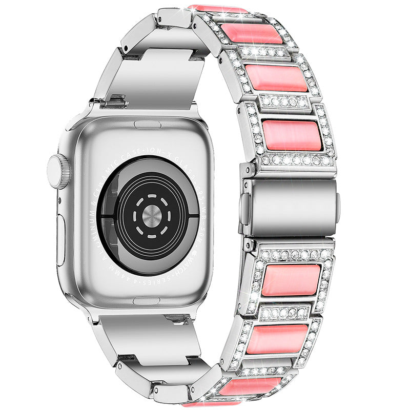 38/40/41mm Suitable for Apple metal strap Apple Watch Strap 2 / 3 / 4 / 5 / 6 / 7 diamond inlaid three bead stainless steel strap