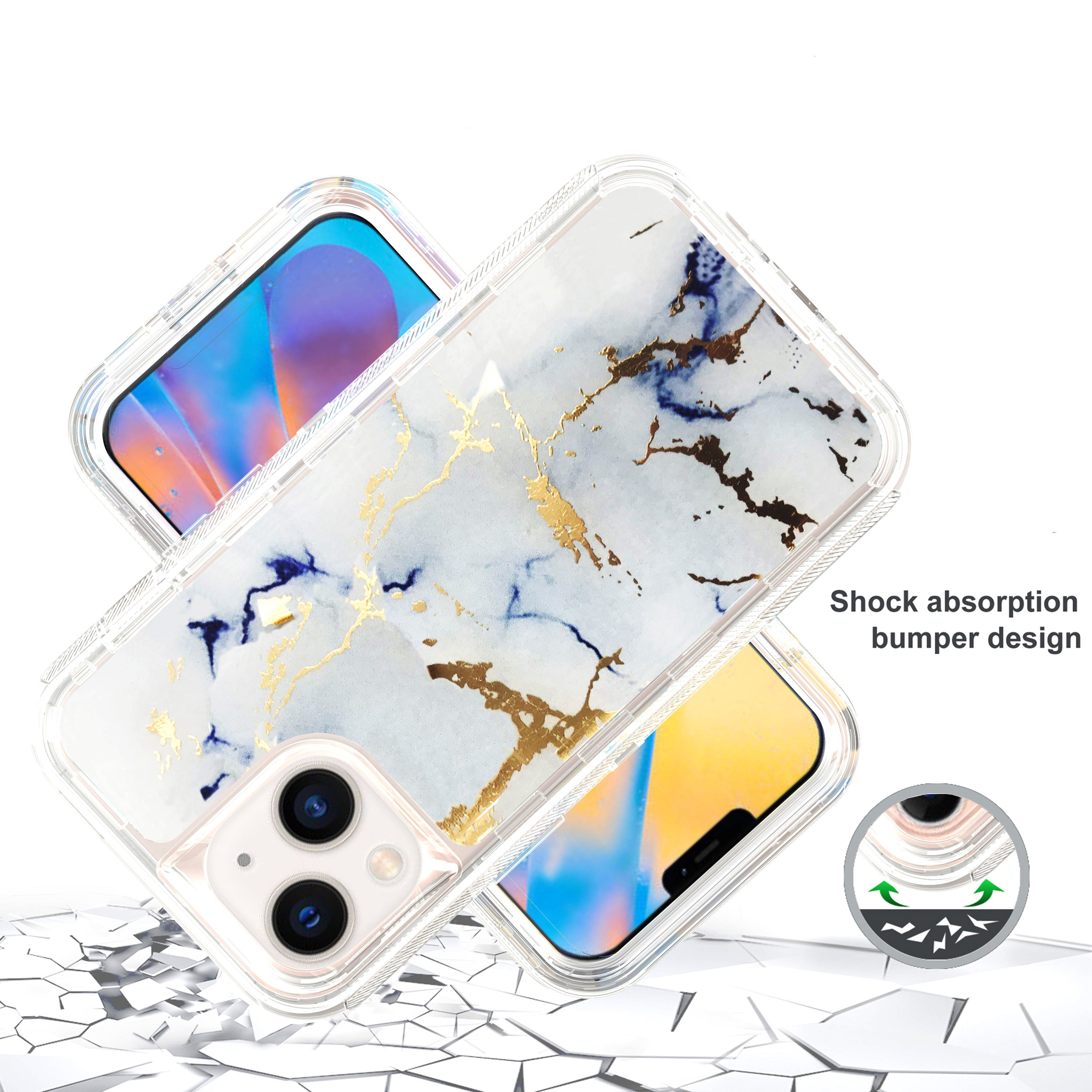 Clear Case for iPhone 13 Anti-Shock Durable Protective TPU Heavy Duty Marble case