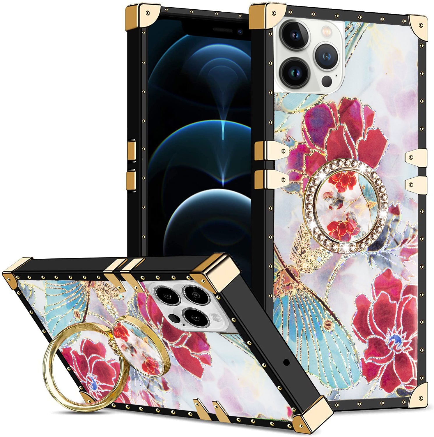 iPhone 13 Pro TPU Luxury Black Butterfly Case with Kickstand