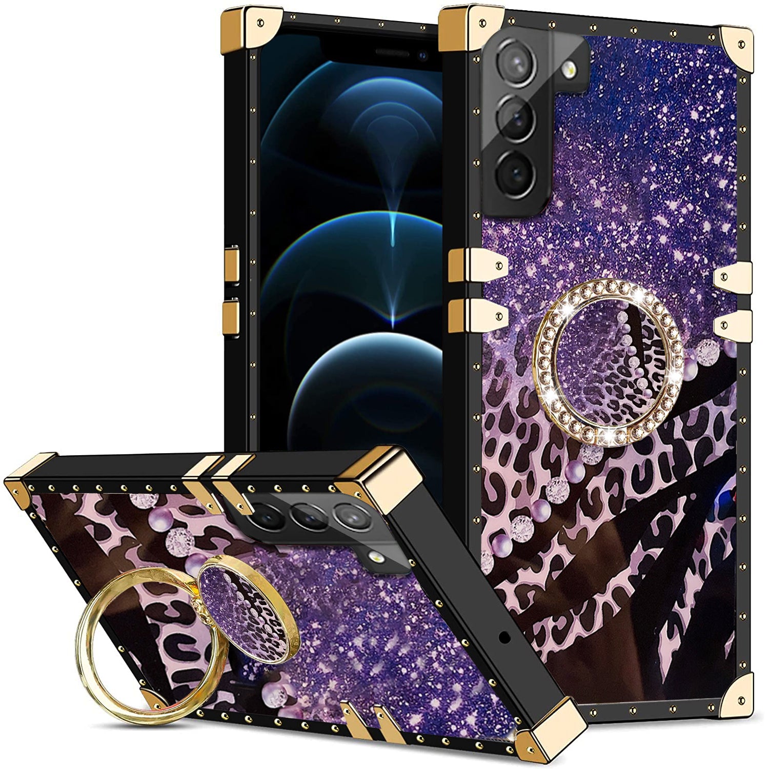 Samsung Galaxy S23 TPU luxury shiny leopard fashion case with Kickstand