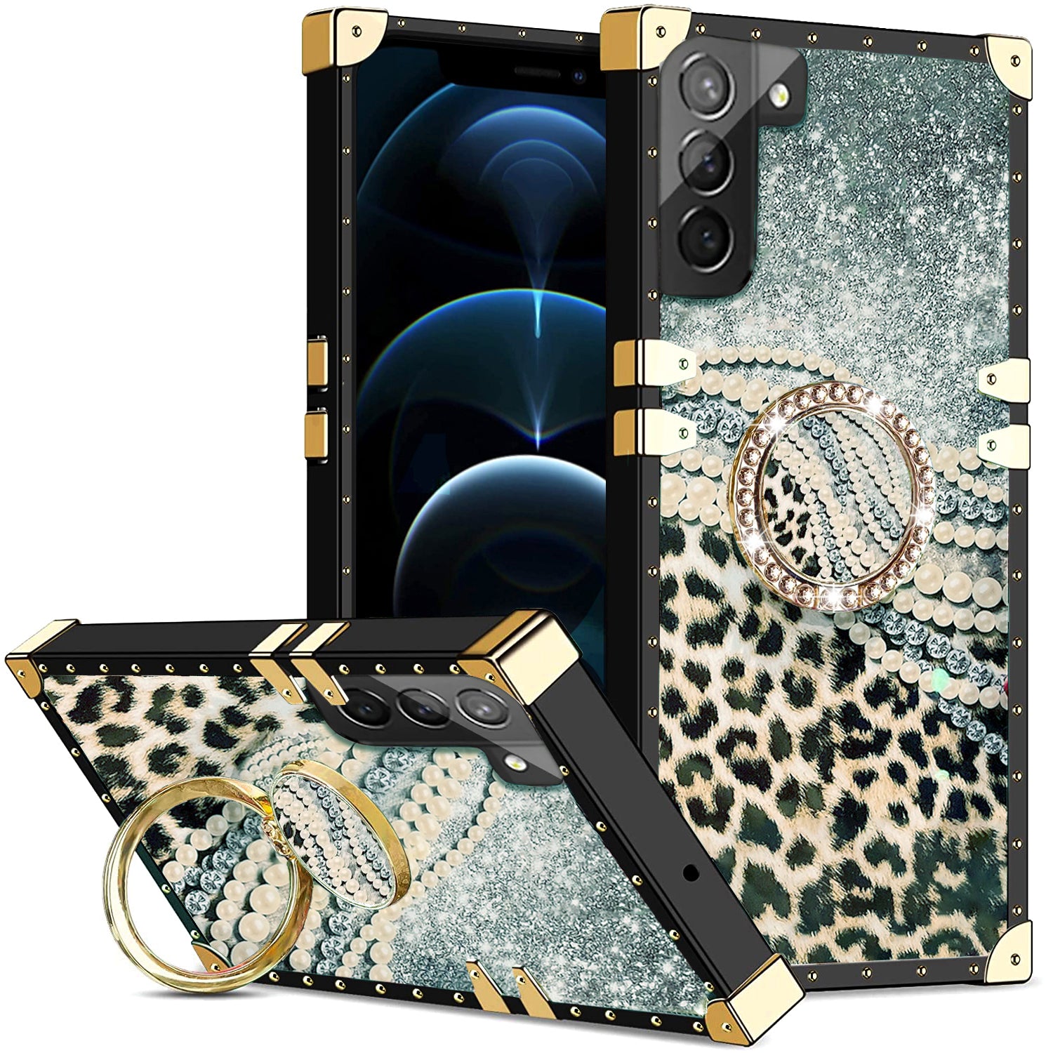 Samsung Galaxy S23 Plus TPU luxury shiny leopard fashion case with Kickstand