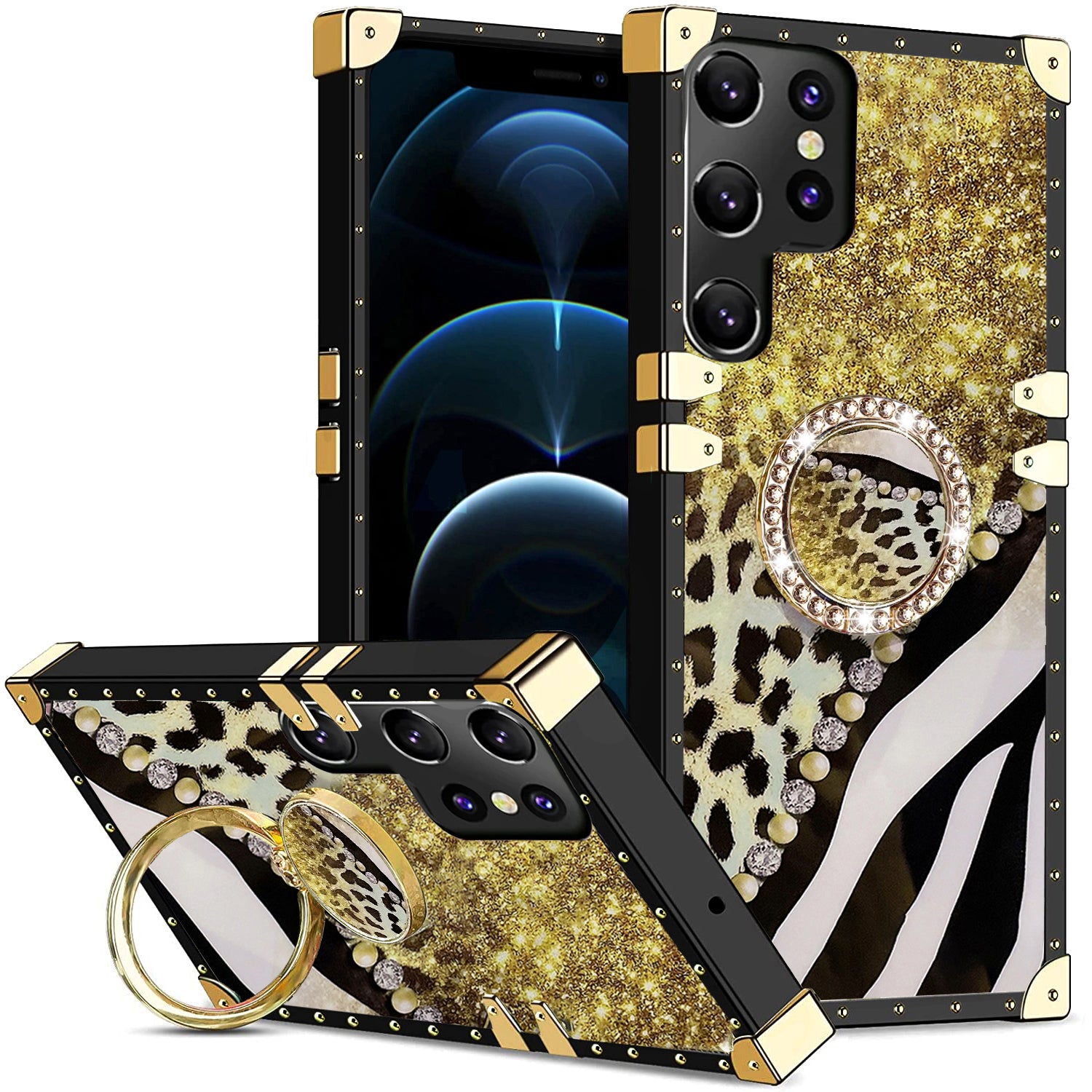 Samsung Galaxy S23 Ultra TPU luxury shiny leopard fashion case with Kickstand
