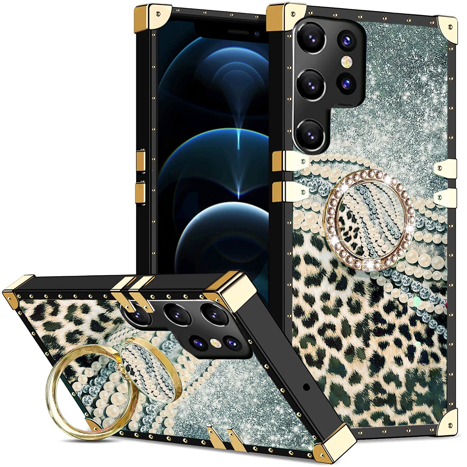 Samsung Galaxy S23 Ultra TPU luxury shiny leopard fashion case with Kickstand