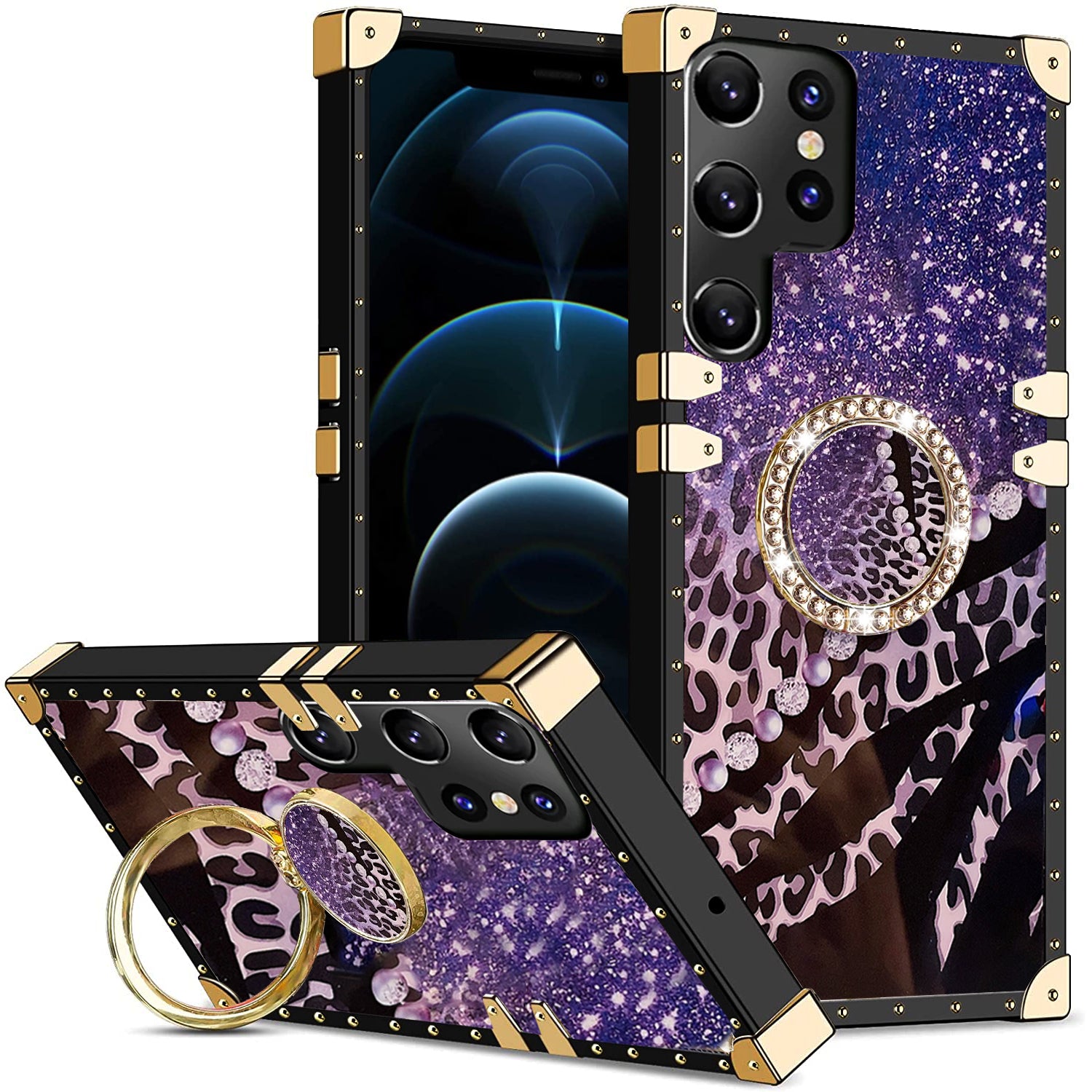 Samsung Galaxy S23 Ultra TPU luxury shiny leopard fashion case with Kickstand