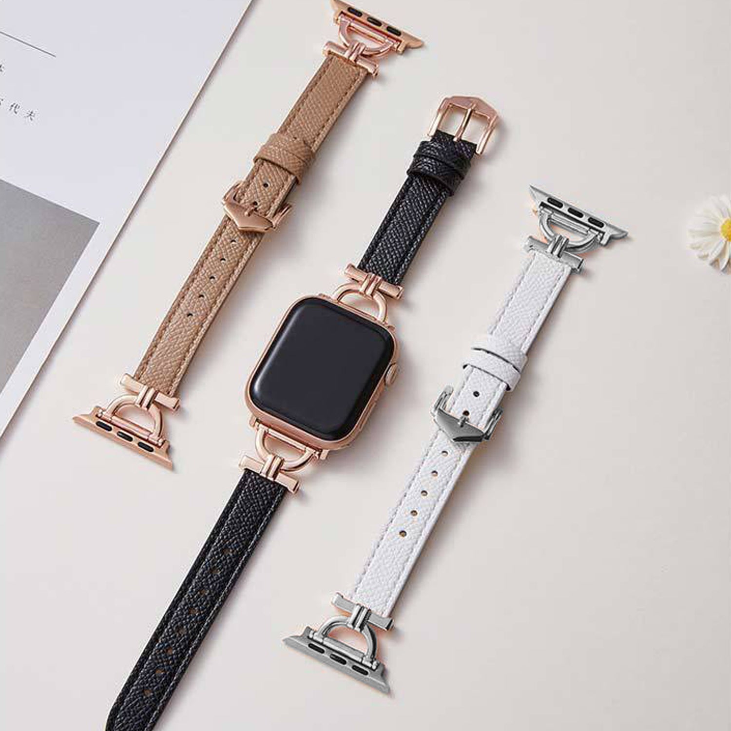 42/44/45mm Apple Watch series 7/6/5/4/3/2/1 metal  leather strap